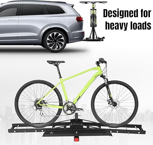 Miniatura 6 de 180kg Capacity Motorcycle Hitch Carrier - Foldable Anti-Tilt SteelAluminum Rear Trailer Rack with Detachable Ramp, Rust-Proof Universal Bicycle