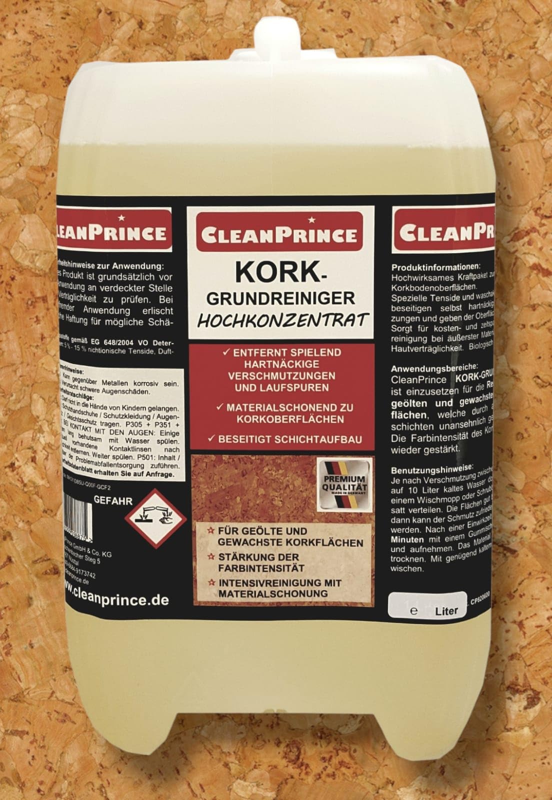 Corcho Producto de Limpieza Suelo Alta Concentración 10 Litros Korkbodenreiniger Para Engrasado Y Encerado Suelo Corcho