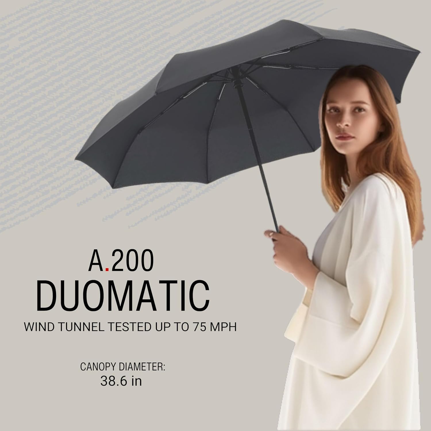Knirps A.200 Medium Duomatic Windproof Umbrella for Adults – Automatic Open Close 38.5" Canopy, Travel Case Included