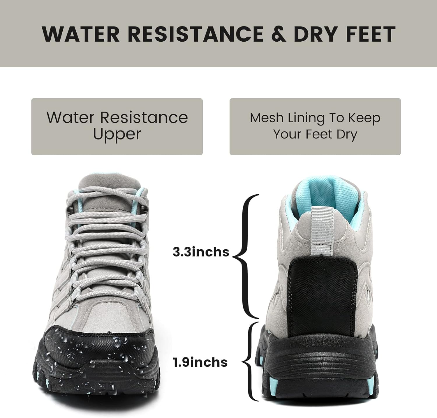 Vista 4 de Zapatos de senderismo para mujer botas de senderismo ligeras impermeables antideslizantes color negro gris