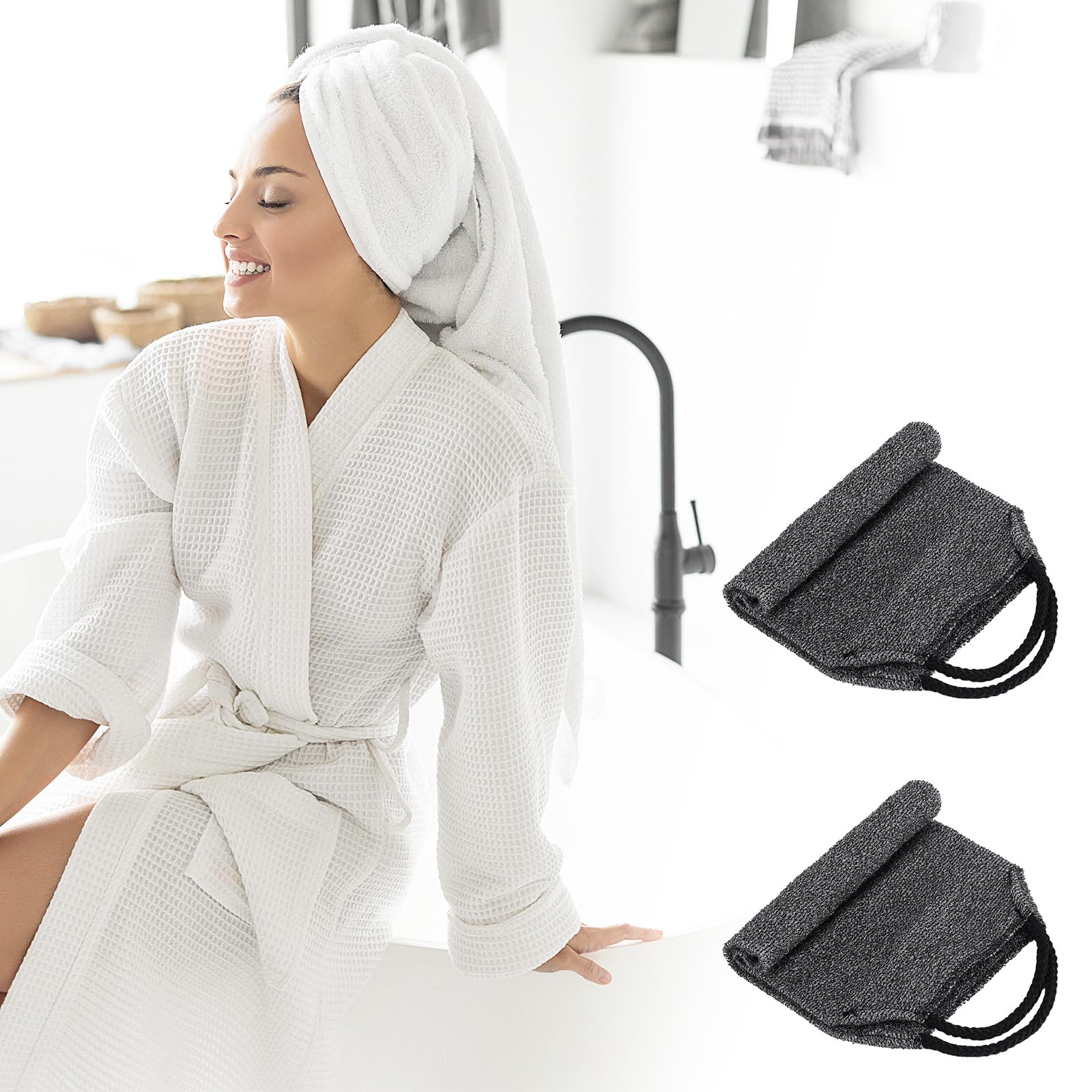 2 toallas exfoliantes de espalda con asas, toalla exfoliante corporal para ducha, exfoliante de espalda de nailon, lavadora para hombres y mujeres (gris)