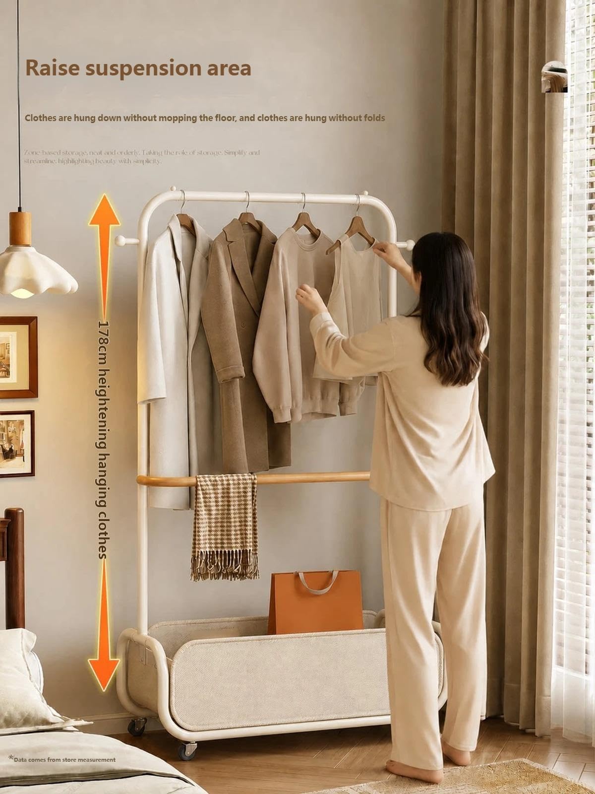 Perchero rodante, organizador de ropa de madera moderno for dormitorio