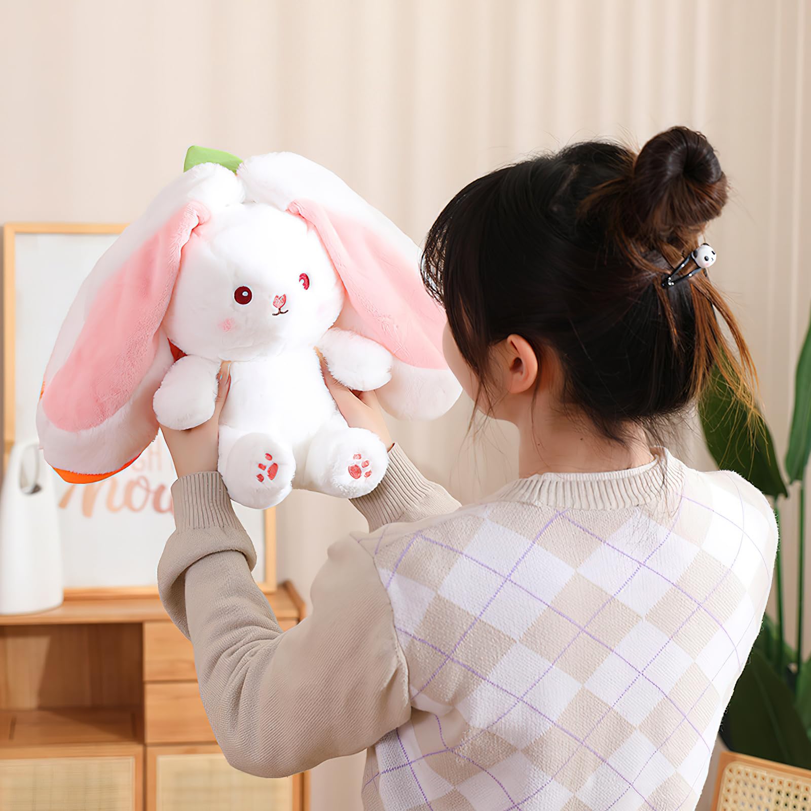 IUTOYYE Osterhase Plüschtier – Süßes Kuschelhäschen Mit Abnehmbarer Ostereierschale, 18 Cm Rosa