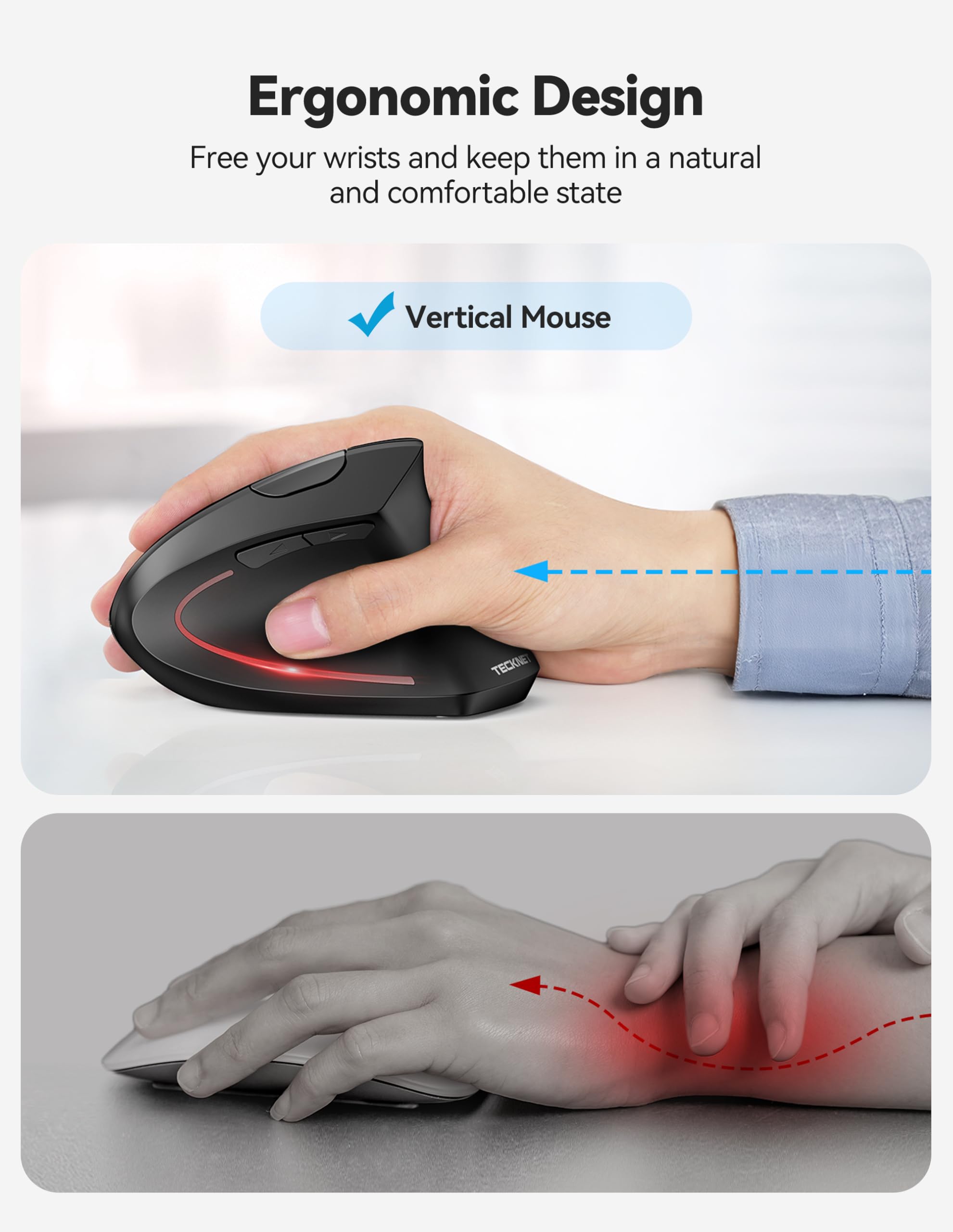 iClever Ergonomische Bluetooth muis, dual mode Bluetooth 2.4G
