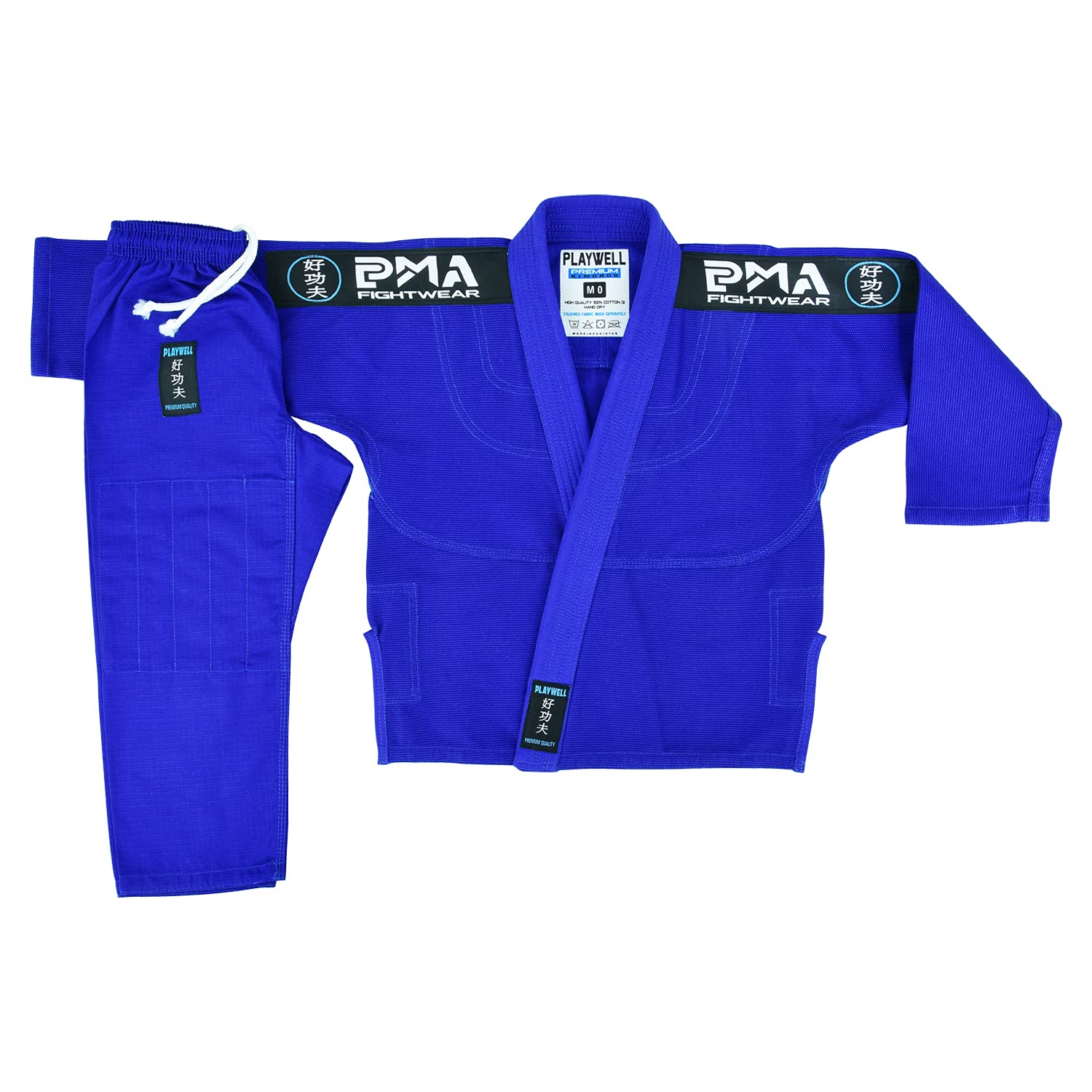 Playwell Pro Kids BJJ GI Jiu Jitsu Uniform Suit (Comes with Free Childrens Ju Jitsu White Belt) - Blue (M00)