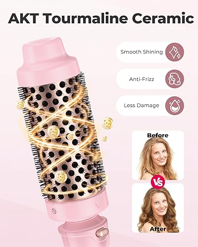Vista 4 de Farery Juego de cepillos térmicos 3 en 1, varita rizadora de cerámica y cepillo caliente con 9 temperaturas. 3 rizadores de viaje intercambiables