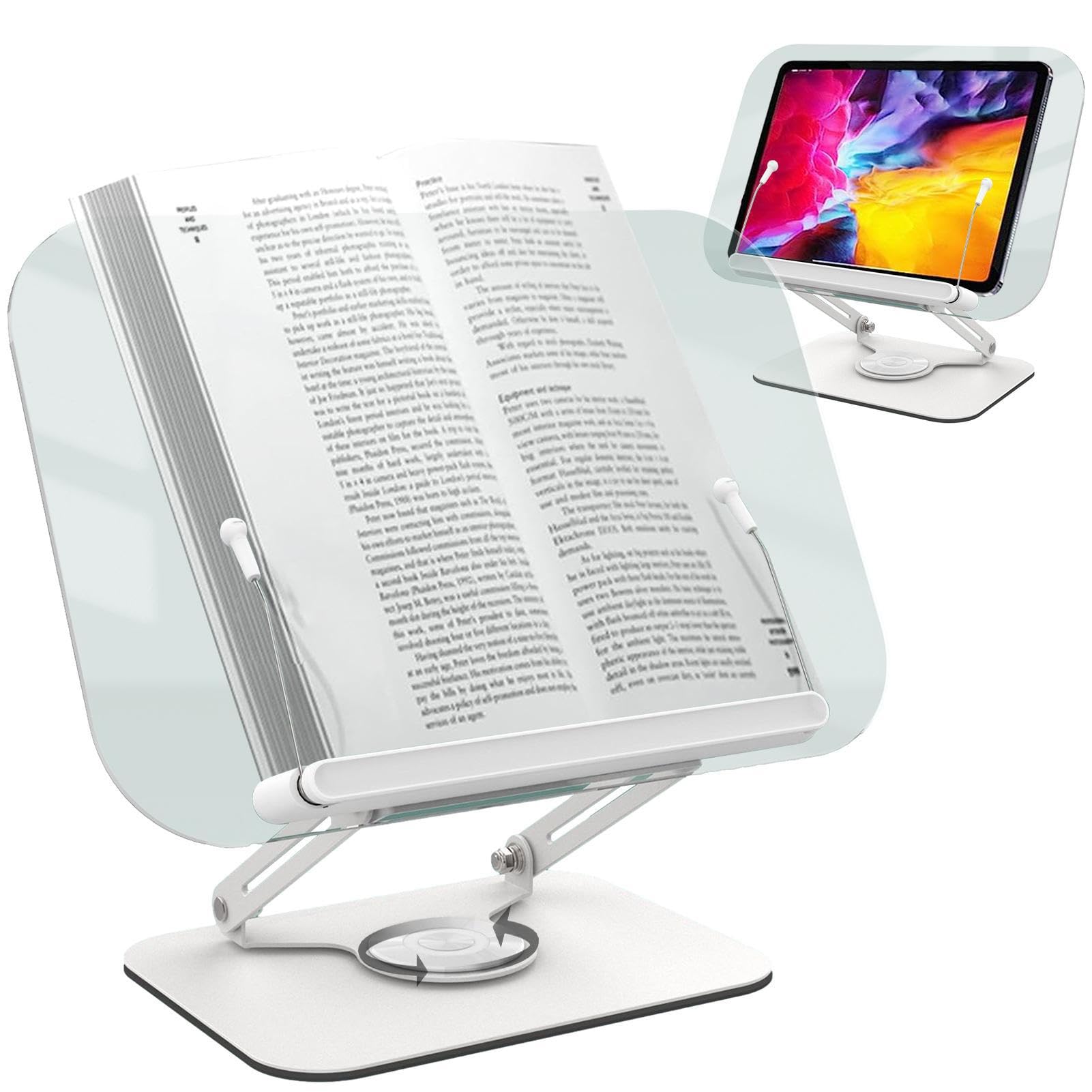 EXBERT Buchständer aus Acryl | Verstellbarer Klappständer zum Lesen von Büchern, Kochbüchern, Musikstudien-Zubehör, Schreibtischhalterung für Zuhause, Büros, Räume