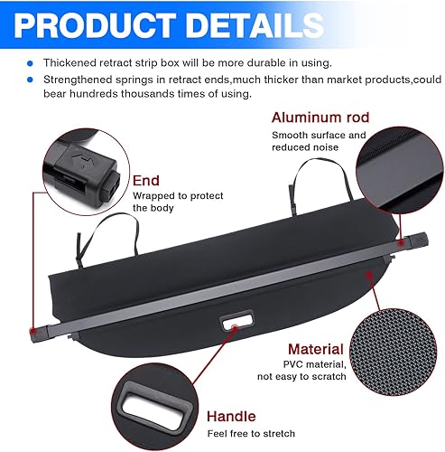 Miniatura 4 de Powerty Cubierta de carga para Nissan Murano Platinum SL SV S 2015-2024 Cubierta retráctil para maletero Cubierta de blindaje para accesorios de