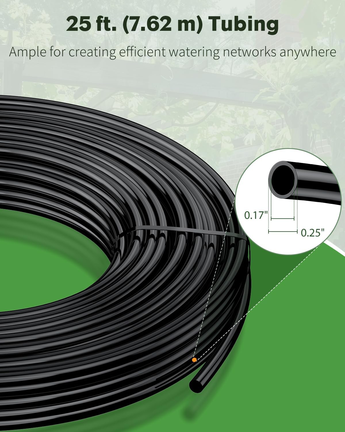 Pawfly 25 ft. Drip Irrigation Tubing, 1/4 Inch Blank Distribution Tubing for Drip Irrigation System, PVC Drip Irrigation Line Hose Roll, Drip Irrigation Part for Garden Watering, Black