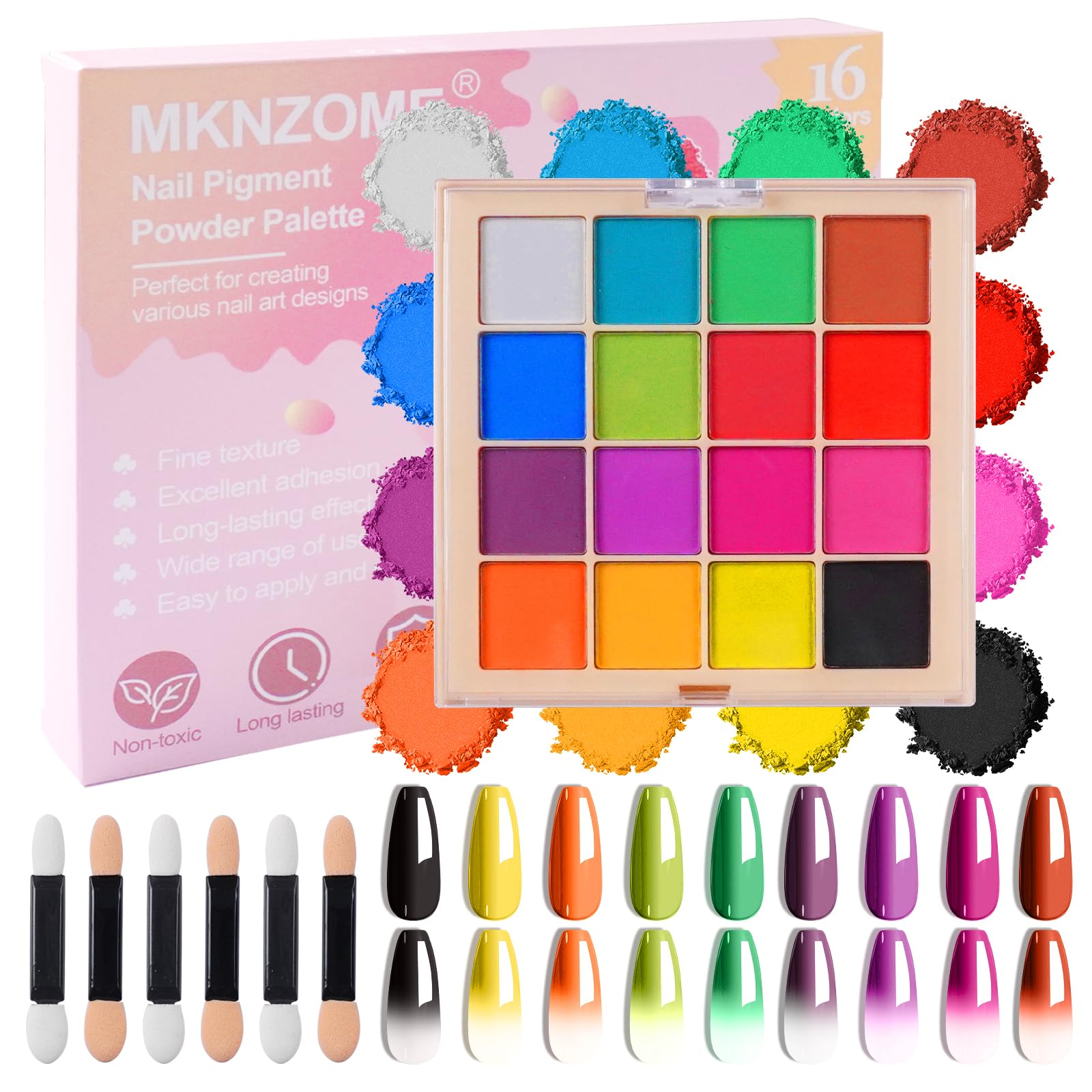 16 Colors Nail Pigment Powder Palette, Ombre Nails Set Colored Nail Powder Pigmentos para Uñas, French Aura Nail Art Palette Long-lasting Manicure DIY Accessories