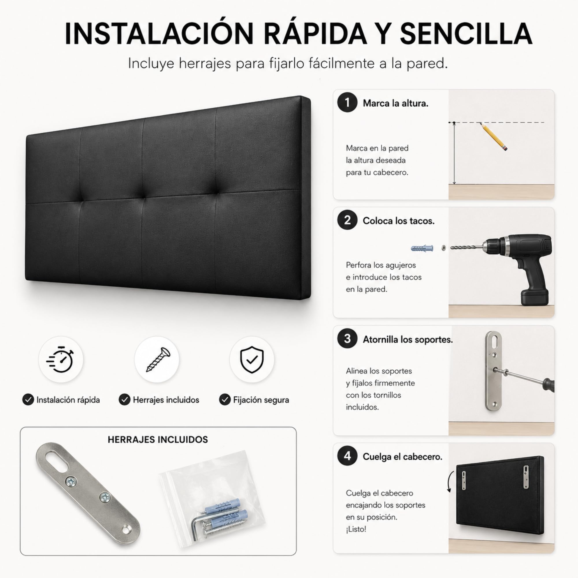 FISIO Dreams Cabecero Polipiel Caribe 3 para Cama 90, 105, 135, 150, 160, 180 y 200 cm | Cabezal Tapizado Moderno y Acolchado | Fabricado en España | Fácil Instalación
