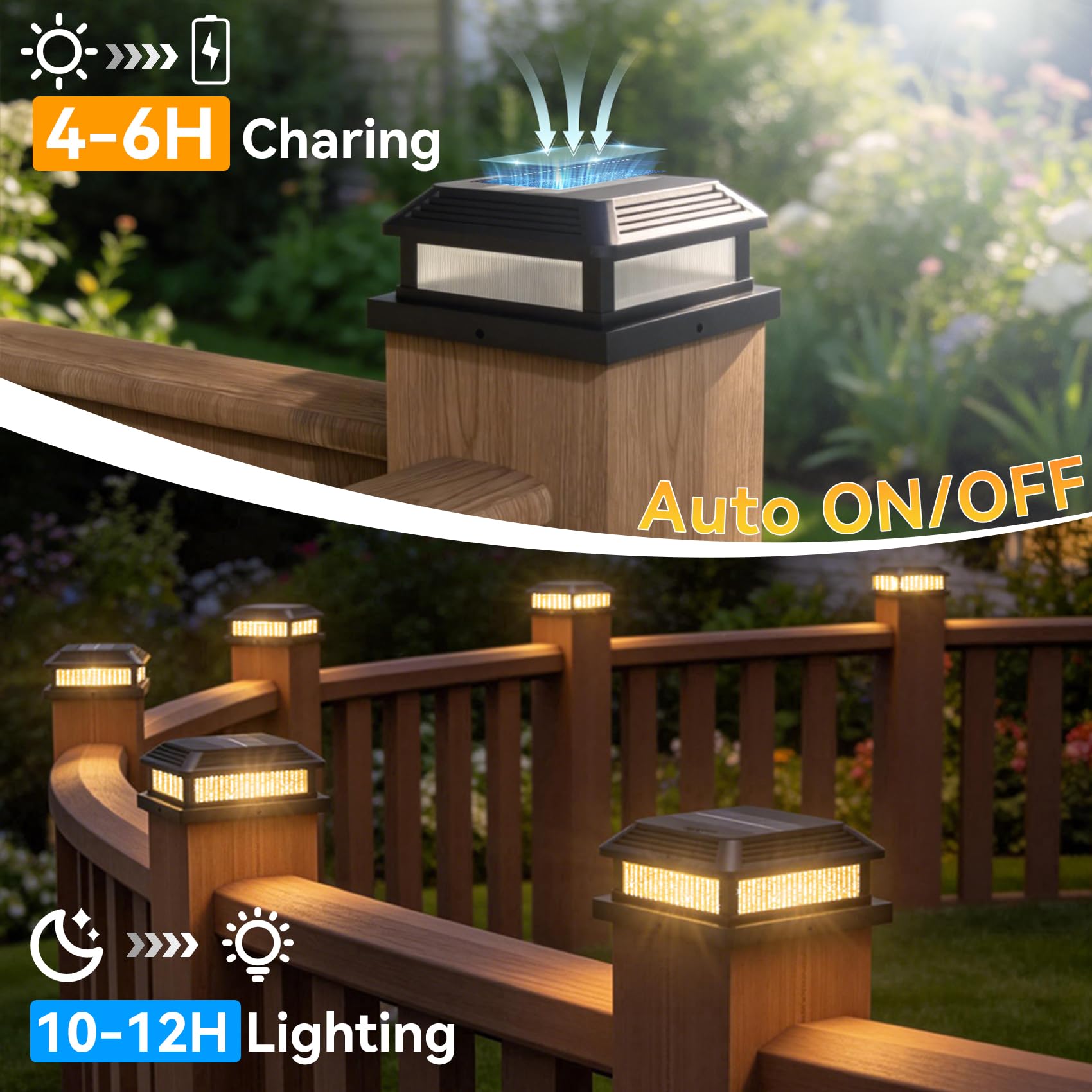 LumiZen Solar-Pfostenkappenleuchten mit Fernbedienung, 4 x 4 Pfosten, RGB-Farbwechsel, wasserdicht, Zaunpfosten, Solarlicht für Terrasse, Garten, Dekoration, 5 x 5 Pfosten, Holz, Vinyl, 8 Stück