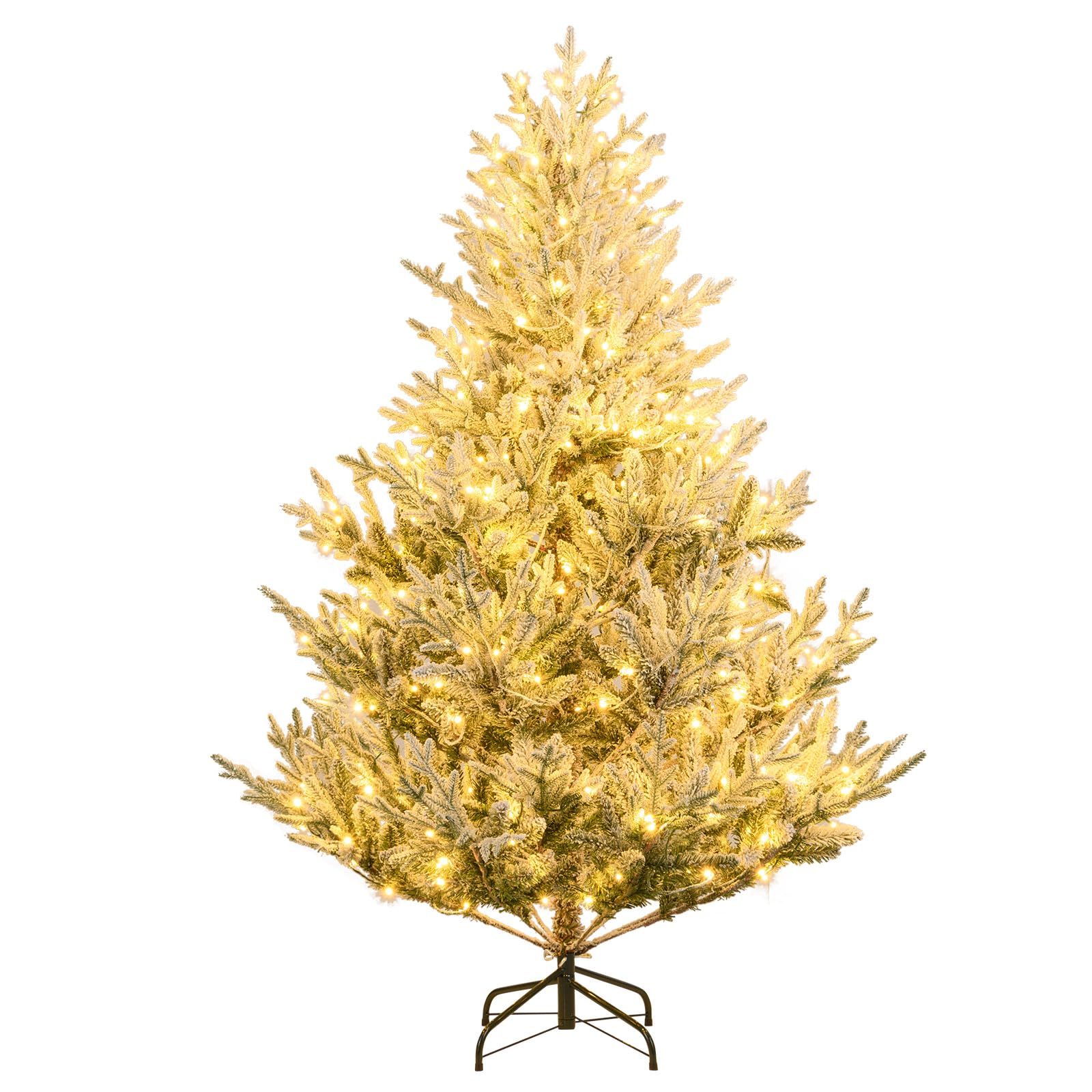 GYMAX Árbol de Navidad Artificial con Luz, 180/210/240cm Árbol Navideño Nevado con 762/1074/1470 Ramitas, 340/450/580 Luces LED Blanco Cálido Regulables, 13 Modos para Fiesta y Hogar (180 cm)