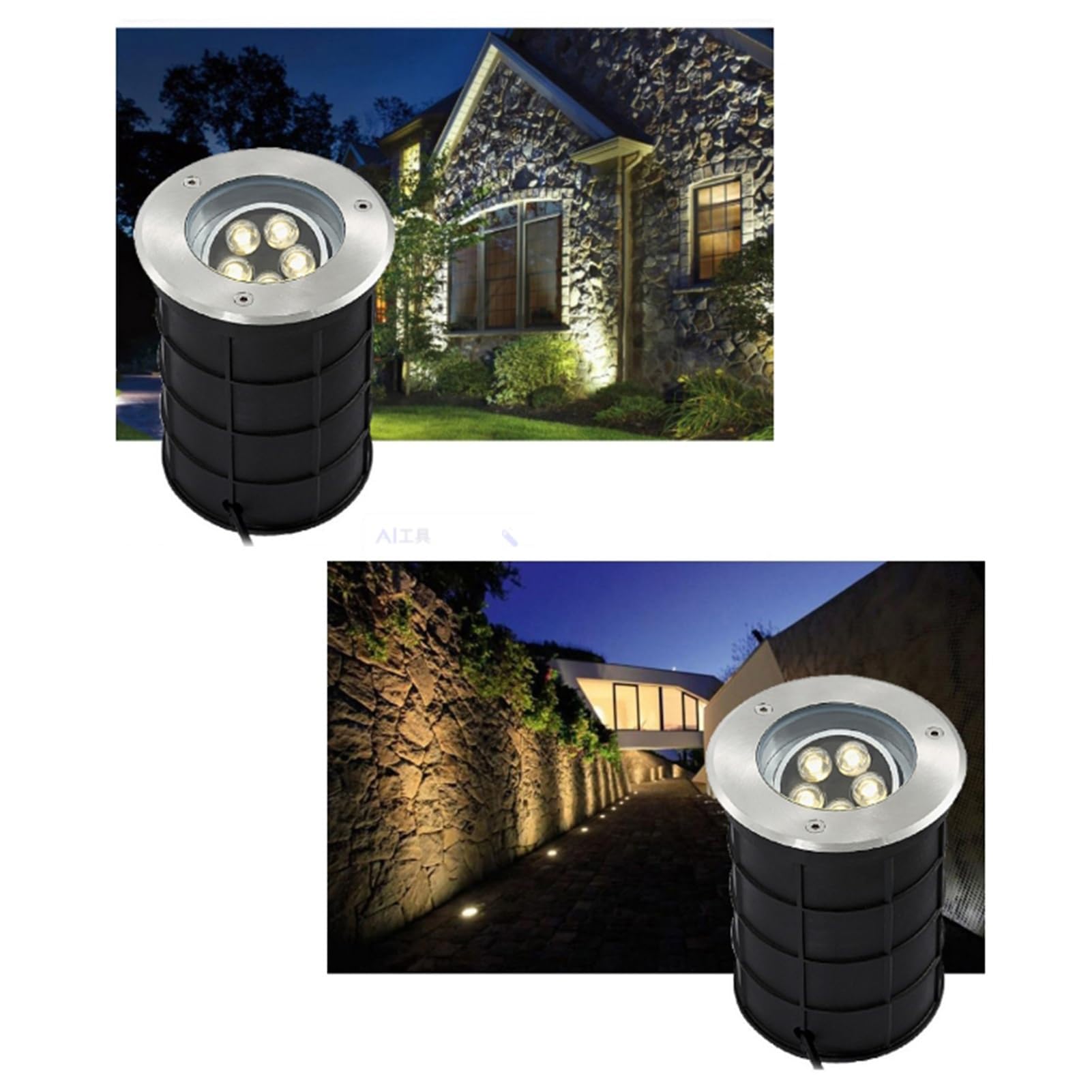 Lampa ogrodowa - zewnętrzna wpuszczana reflektor LED, wbudowany reflektor LED z regulowanym oświetleniem podziemnym AC85-265V, wodoodporne oświetlenie ogrodowe IP65, do okrągłej lampy krajobrazowej