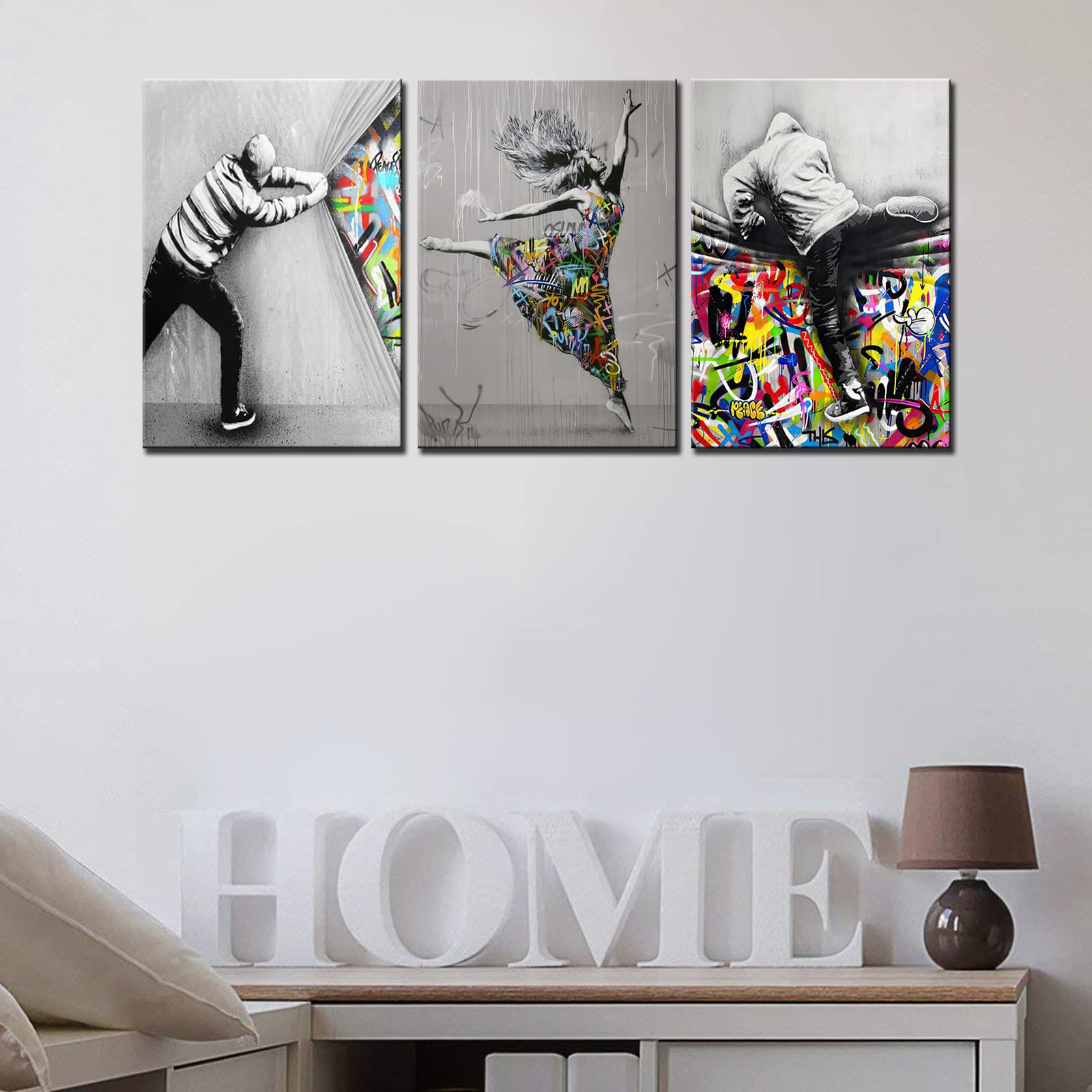 Tableau Toile Banksy 'Baiser' - 60x90cm - Stree Art Graffiti - Déco Murale Salon