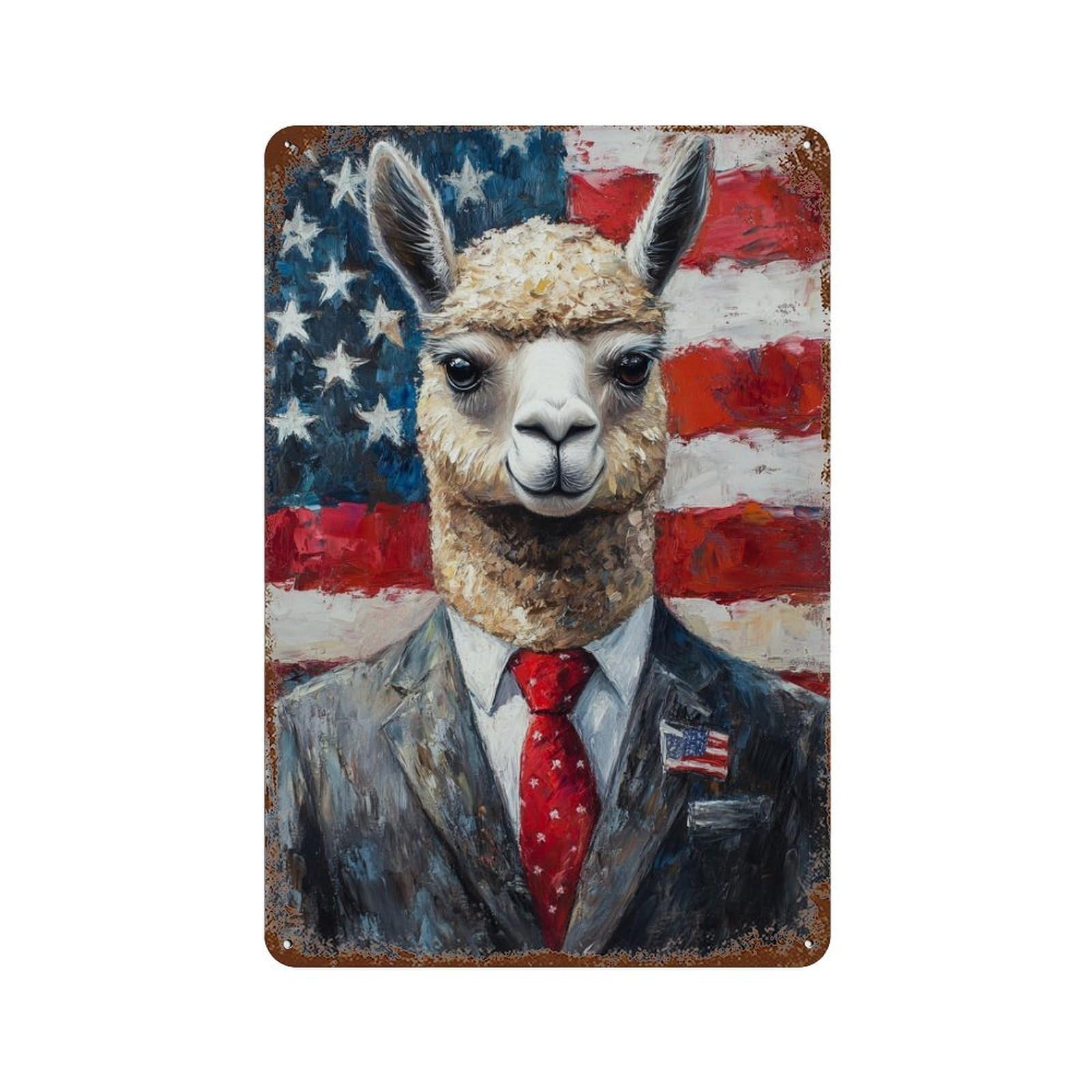 Garage Style Llama President Art Print Rusty Metal Tin Sign 11.8"x7.9", Classic Wall Plaque for Bar And Workshop