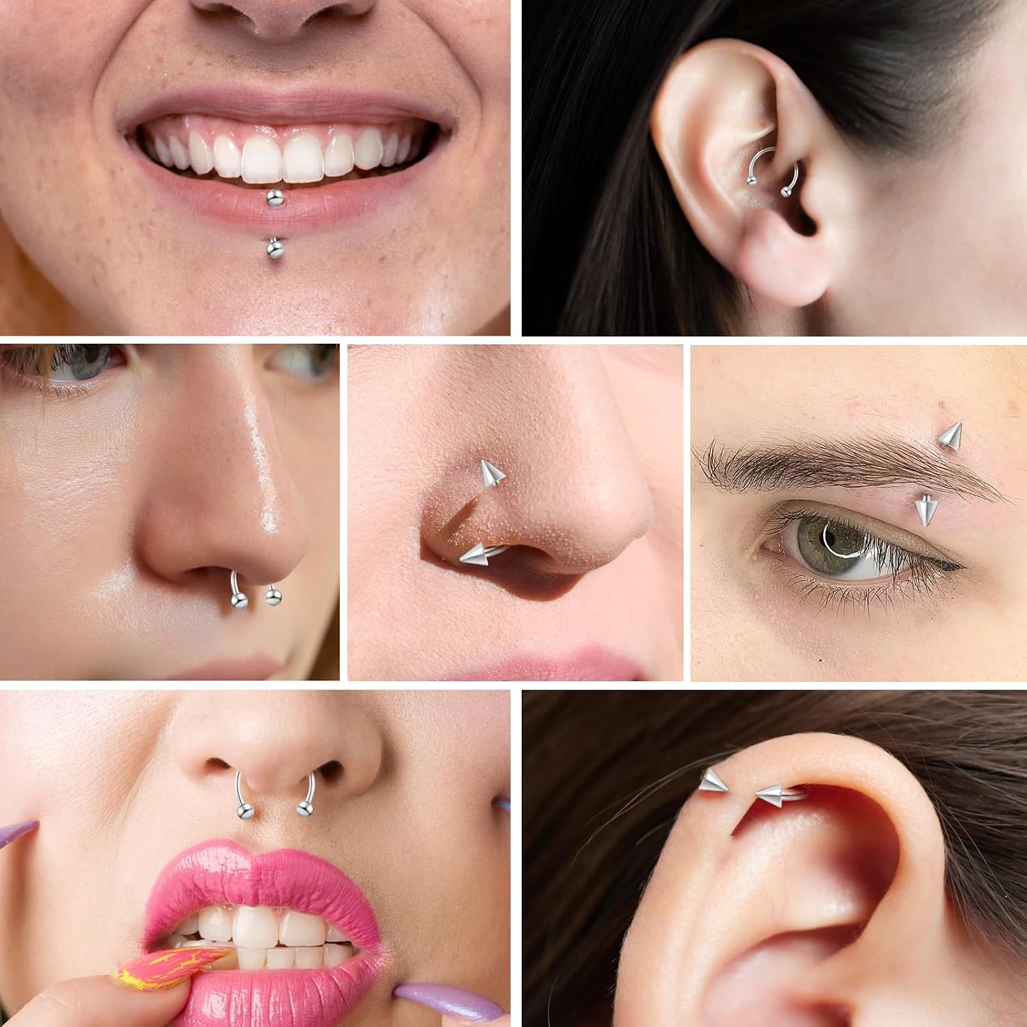 Tucnoeu 16pcs Septum Nose Rings 16 Gauge Nose Ring Multiple Different Sizes Horseshoe Nose Ring,Stainless Steel Septum Ring for Men and Women 6-12mm