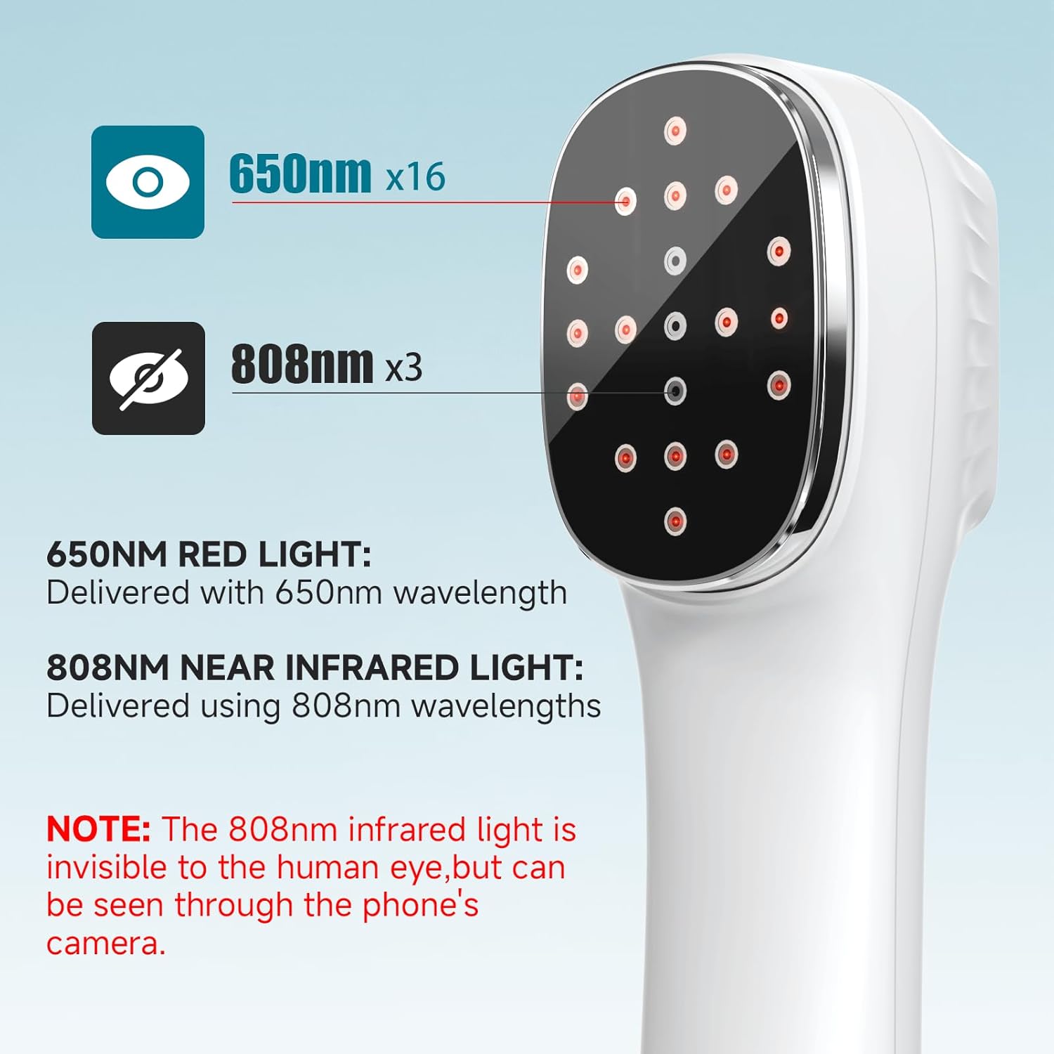 Red Light Therapy Device with Stand for Body Muscle Joint Pain Relief, Portable Infrared Light Therapy Wand with 16 * 650nm + 3 * 808 nm