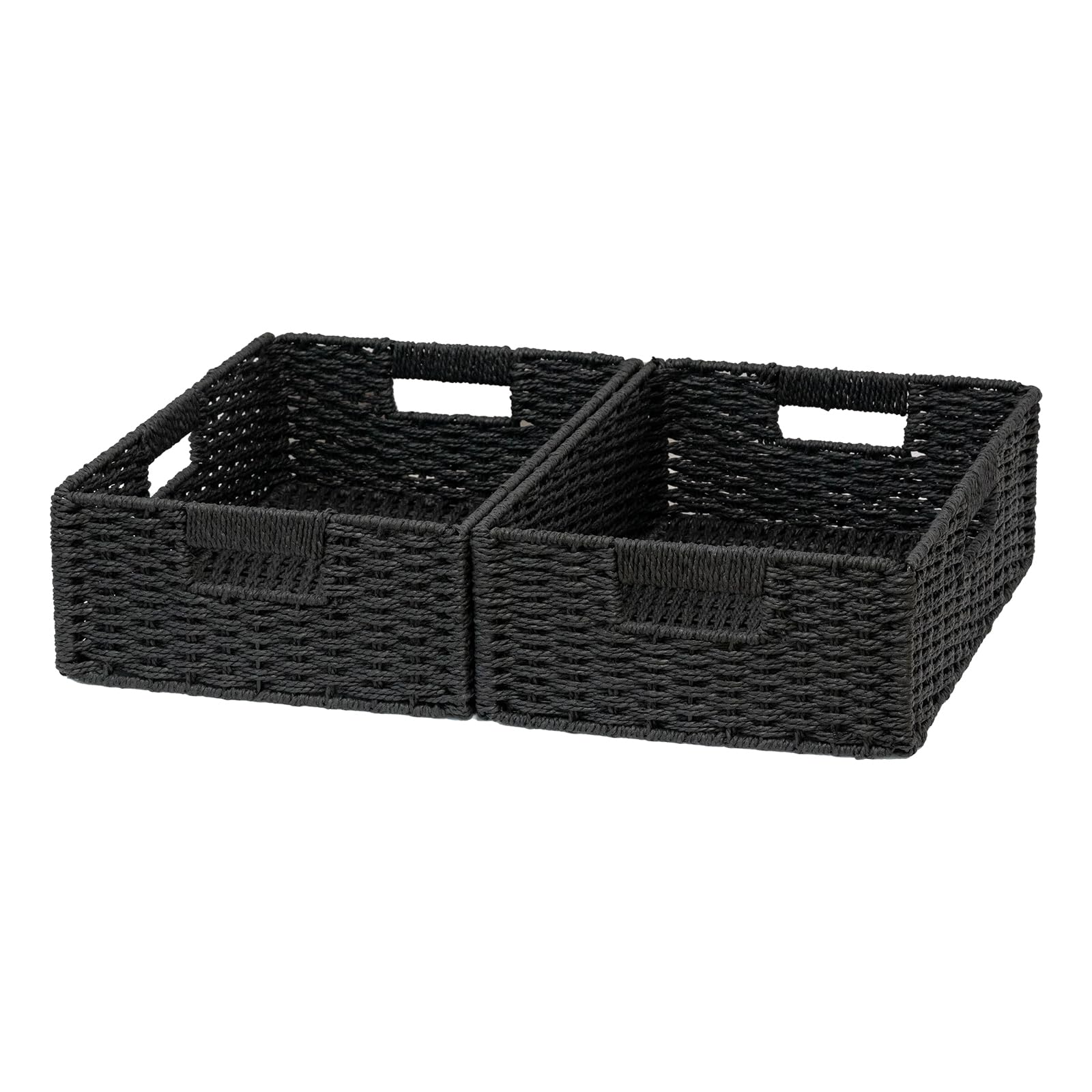 Regalkörbe Aufbewahrungskörbe, Natural Ingredients Foldable Paper Rope Baskets for Organizing, Sturdy baskets with Handles, Closet and Shelf Organizers, Foldable Baskets for Clothes (schwarz, M)