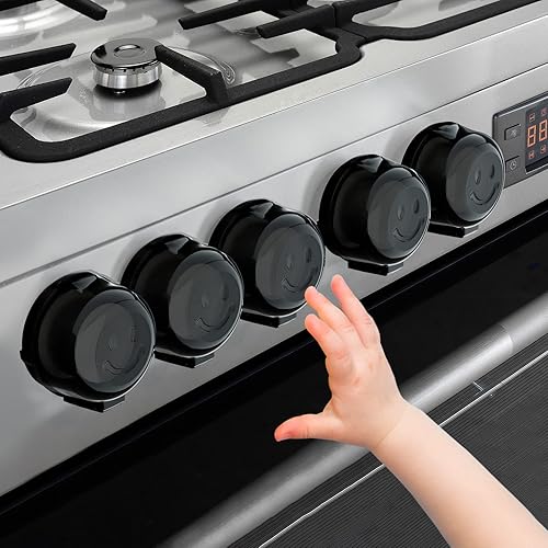 Babepai - Fundas para perilla de estufa para seguridad infantil paquete de 5 unidades diseño mejorado de doble tecla tamaño universal para horno de