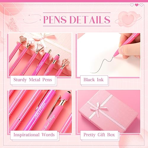 Miniatura 3 de 6 bolígrafos elegantes para mujer, bolígrafos de diamantes de cristal para diario, bonitos bolígrafos con purpurina con caja, regalos inspiradores