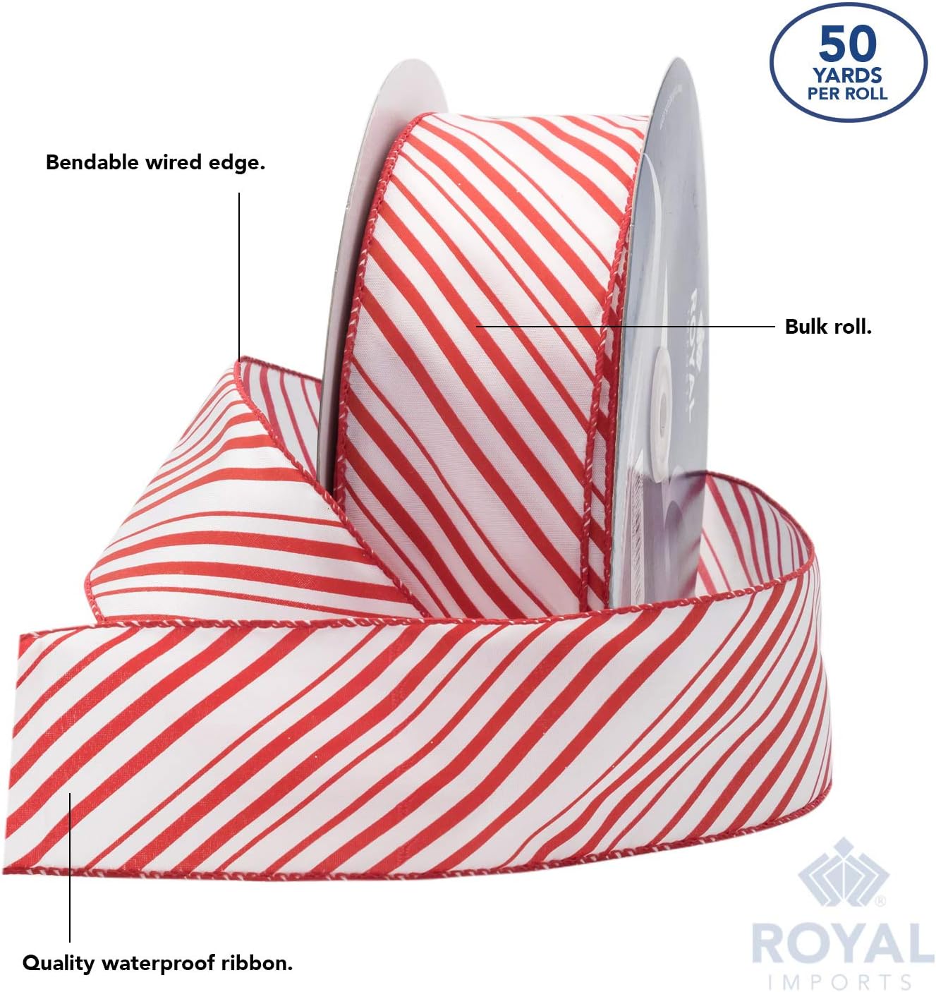 Royal Imports Red/White Candy Cane Christmas Ribbon, 2.5" (#40) Peppermint Design for Floral, Craft, Holiday Decoration, 50 Yard Roll (150 FT Spool) Bulk (Pack of 2)