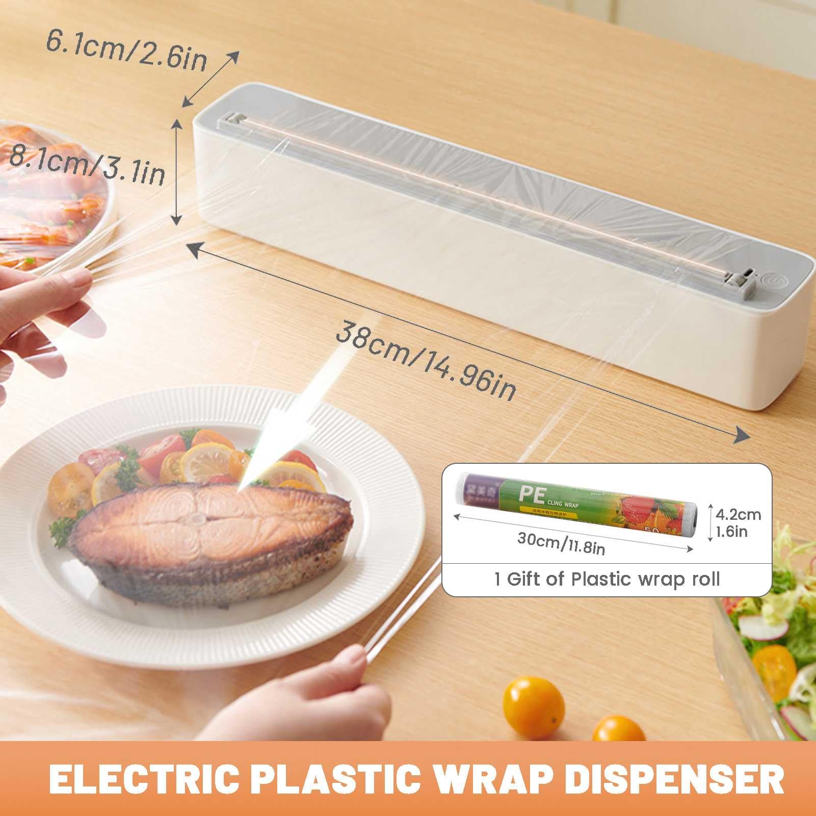 Dispensador eléctrico de Film Transparente rellenable, dispensador de Papel de Aluminio, Cortador eléctrico Resistente de Film Transparente para Alimentos, Corte automático de 0,5 s