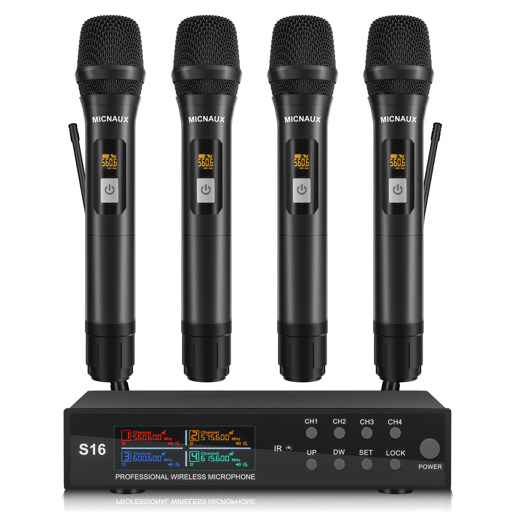 Amazon.com: MICNAUX Wireless Microphone System, Pro 4 Channel UHF