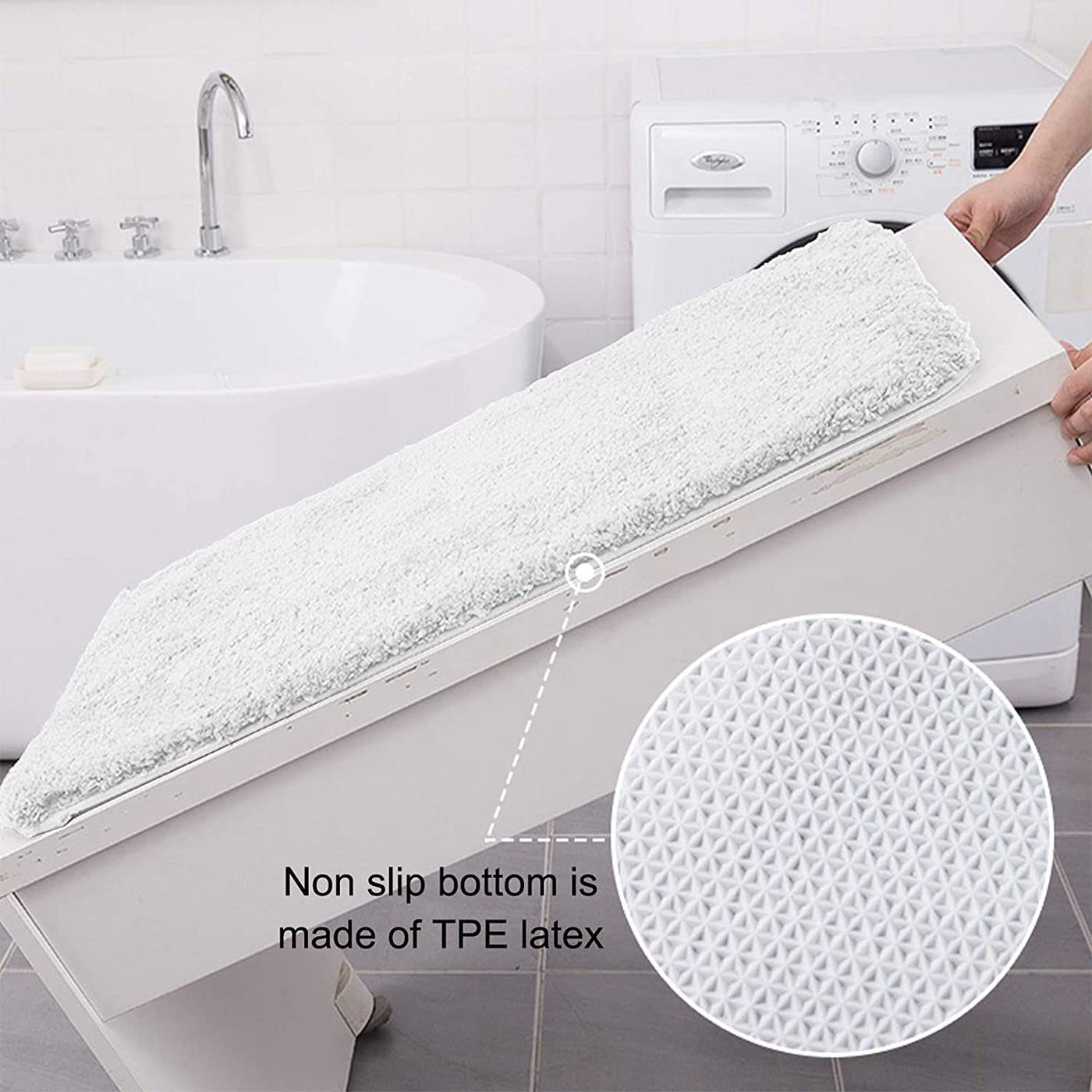 ZLZNX Badematte rutschfest Badvorleger Weicher Flauschige Mikrofaser Badezimmerteppich Badteppich Wasserabsorbierende Antirutsch Maschinenwaschbare,Weiß,50 * 120CM