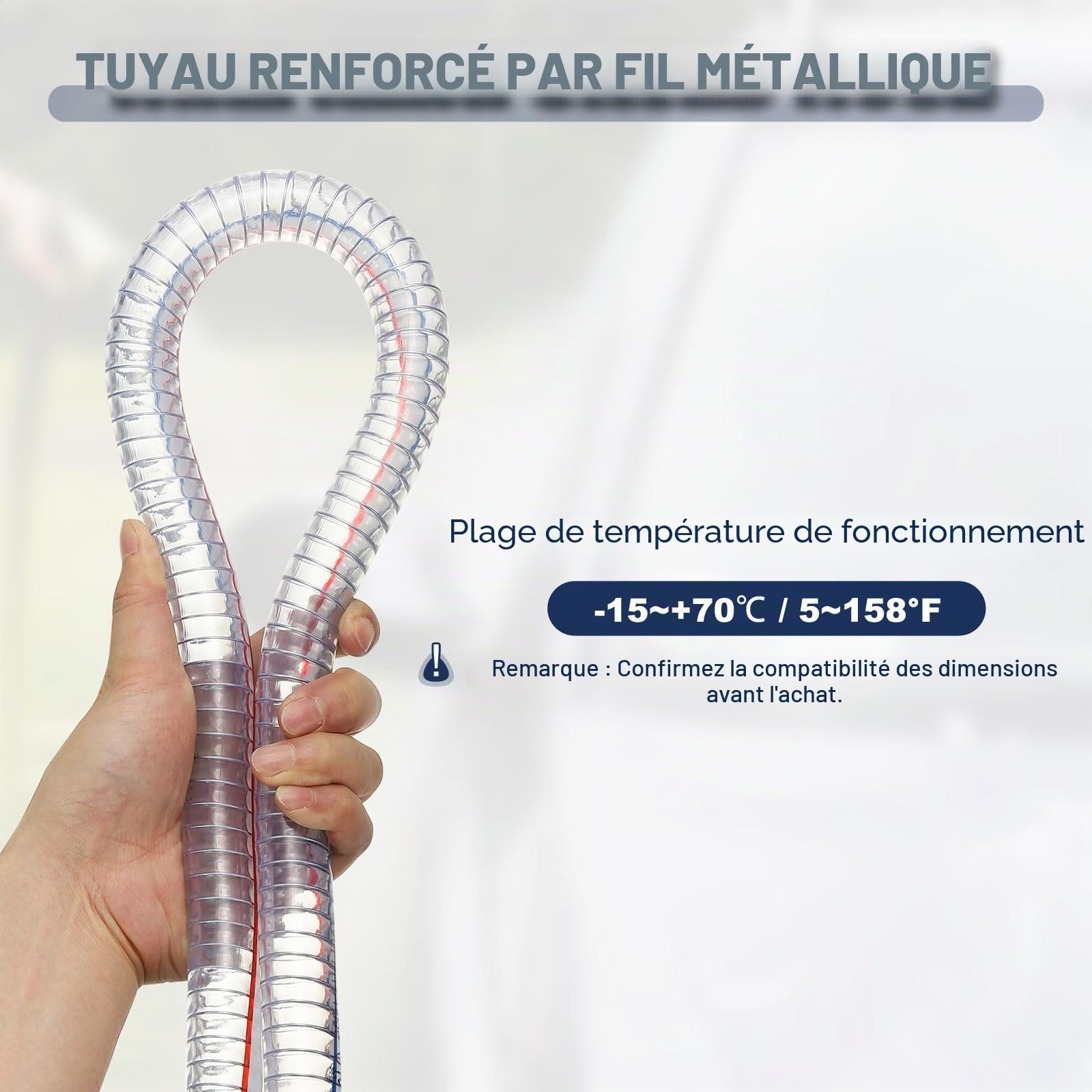 PATIKIL 13/16" / 20mm ID Tuyau Renforcé Avec Fil Métallique 2 Mètres, Tuyau Aspiration PVC Vinyle Haute Pression Résistant Aux Produits Chimiques Avec Spirale En Fil D'Acier, Transparent