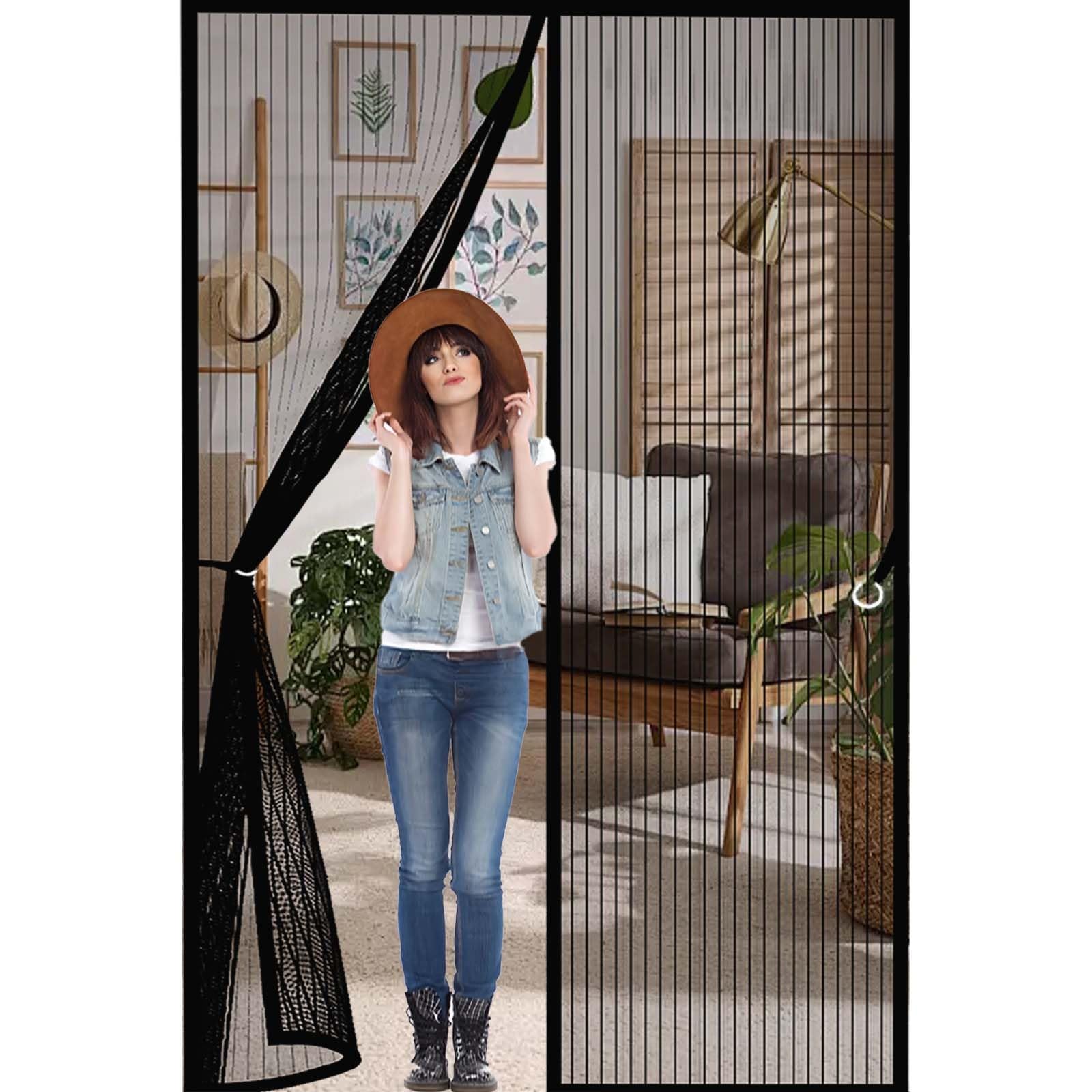 Feijdon Black Fly Insect Screen Door 133 X 189 Cm Powerful Magnets And Full Frame Magic Tape, No Drill Installation Magnetic Fly Screen Door Curtain Hundreds Of Sizes, Lets Fresh Air In,