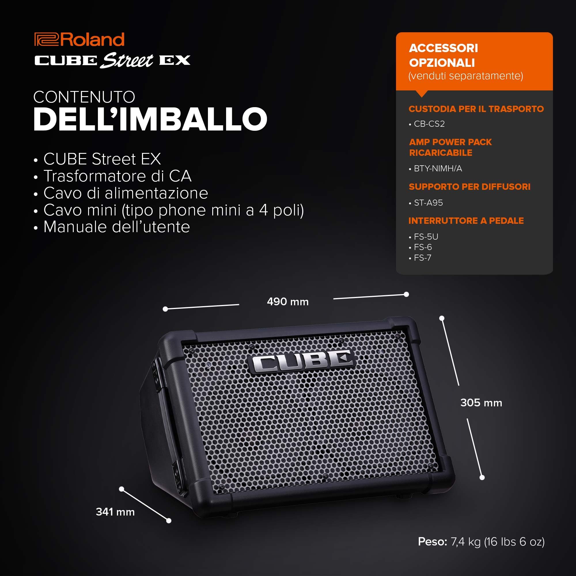 Roland CUBE Street EX | Amplificatore stereo da 50W alimentato a batteria | Suono definito e dinamico | Ideale per le performance all'aperto | Supporta microfoni, strumenti & dispositivi audio
