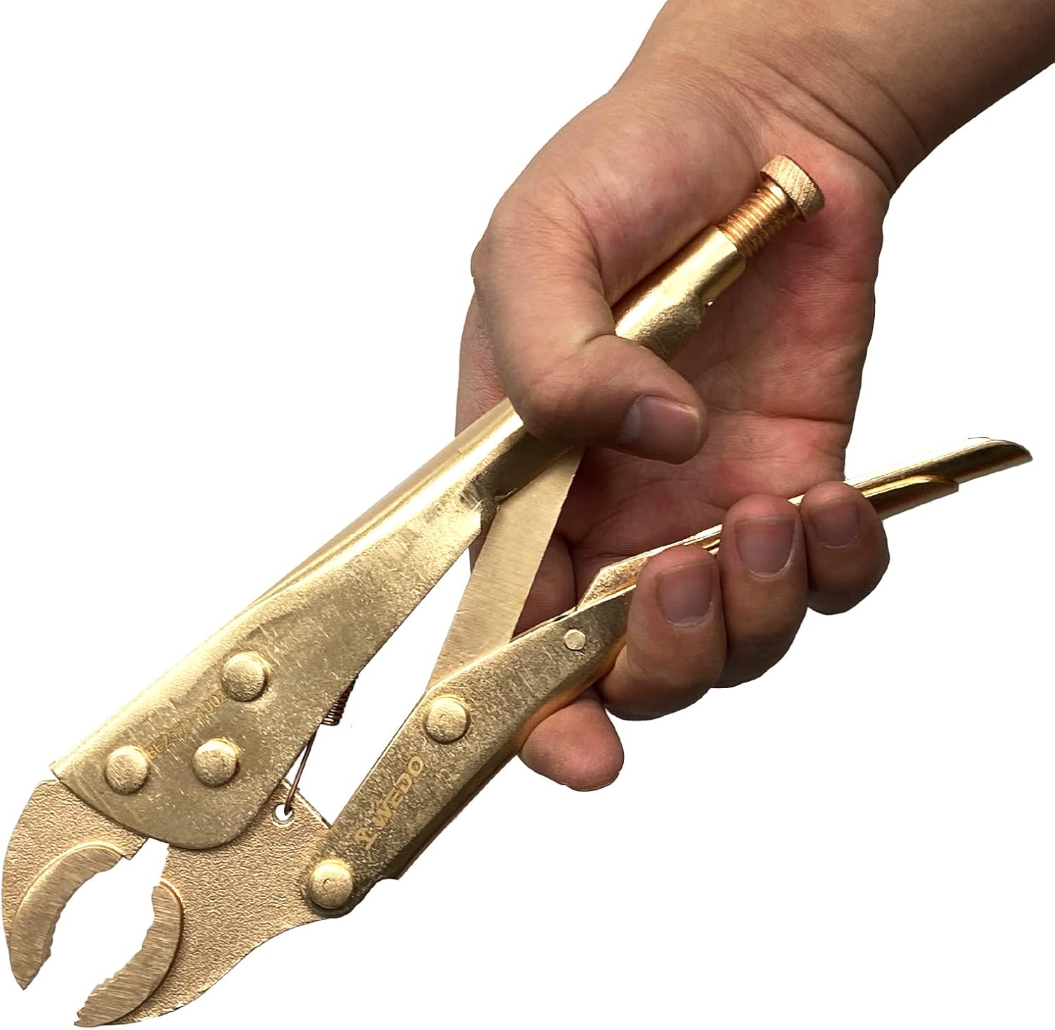 WEDO Locking Pliers 10-Inch,Non-Sparking Curved Jaw Locking Pliers with Wire Cutter,Aluminum Bronze,DIN Standard,BAM Certificate,Die-forging