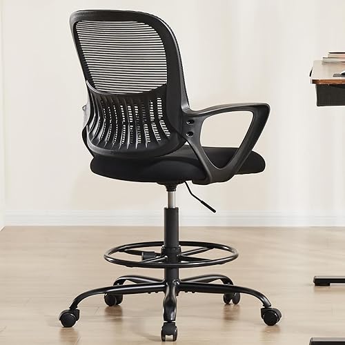 Sweetcrispy Silla de oficina alta de dibujo, sillas de computadora de escritorio ergonómicas de alta calidad, malla de respaldo medio, taburete de