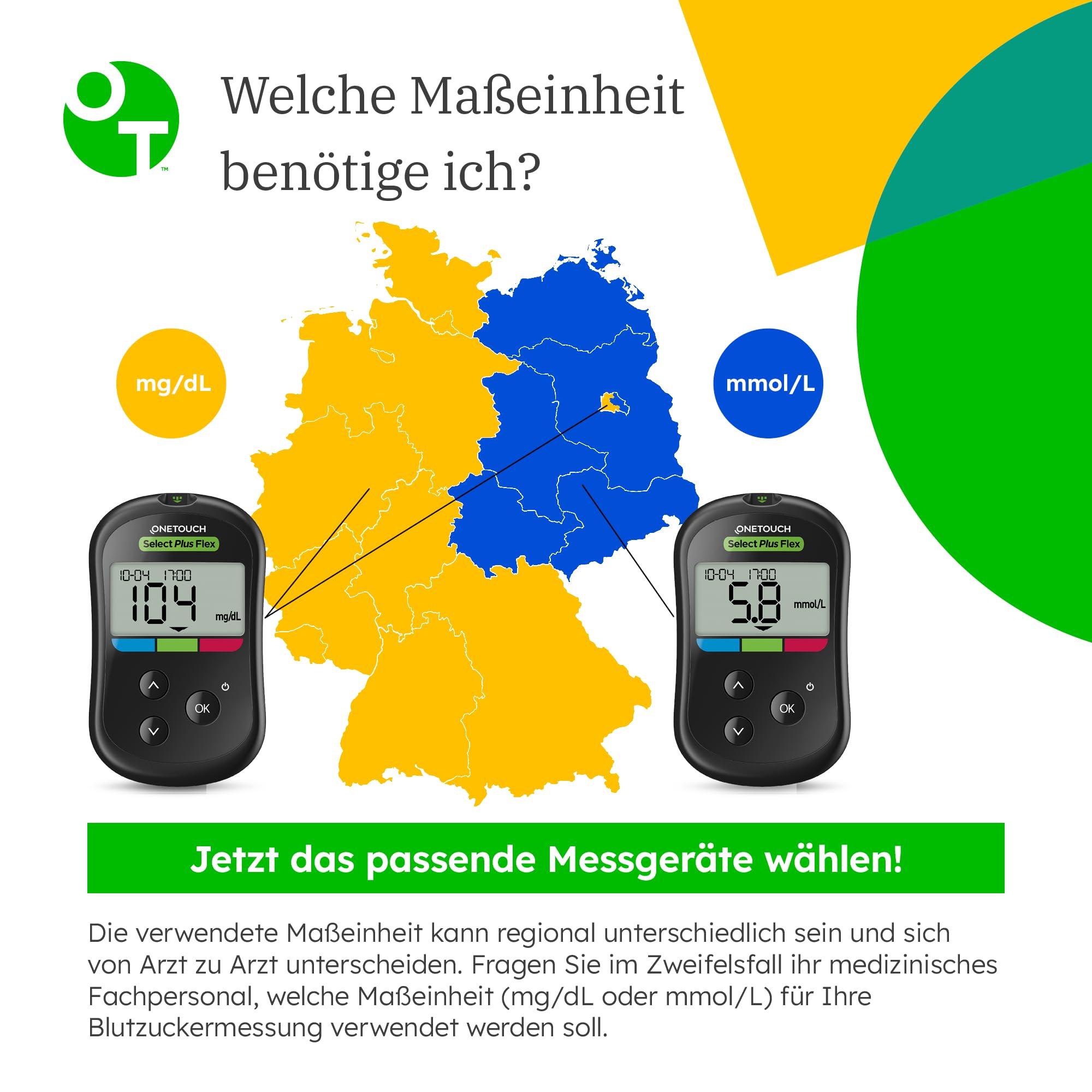 OneTouch Select Plus Flex® Blutzuckermessgerät Starterset Diabetes mmo/L | Set inkl. 40 Teststreifen & 40 Lanzetten & 1 Etui – Präzise Messung, einfache Anwendung
