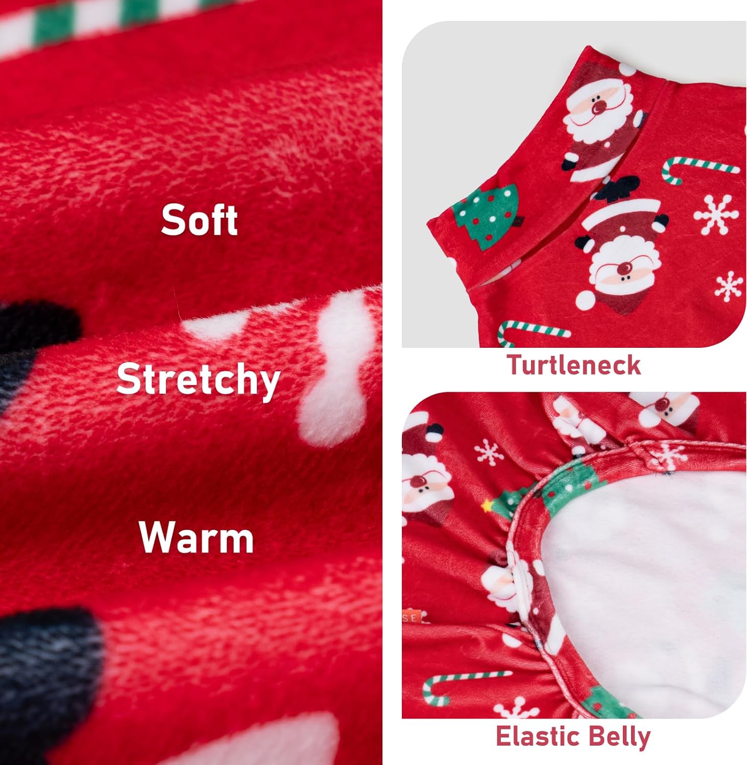 KYEESE Christmas Dog Pajamas Santa Claus Turtleneck Dog Pjs for Large Dogs Holiday Pet Onesie Soft Velvet 4 Legs Cozy Pet Sleepwear Warm Doggie Christmas Outfit, XXX-Large