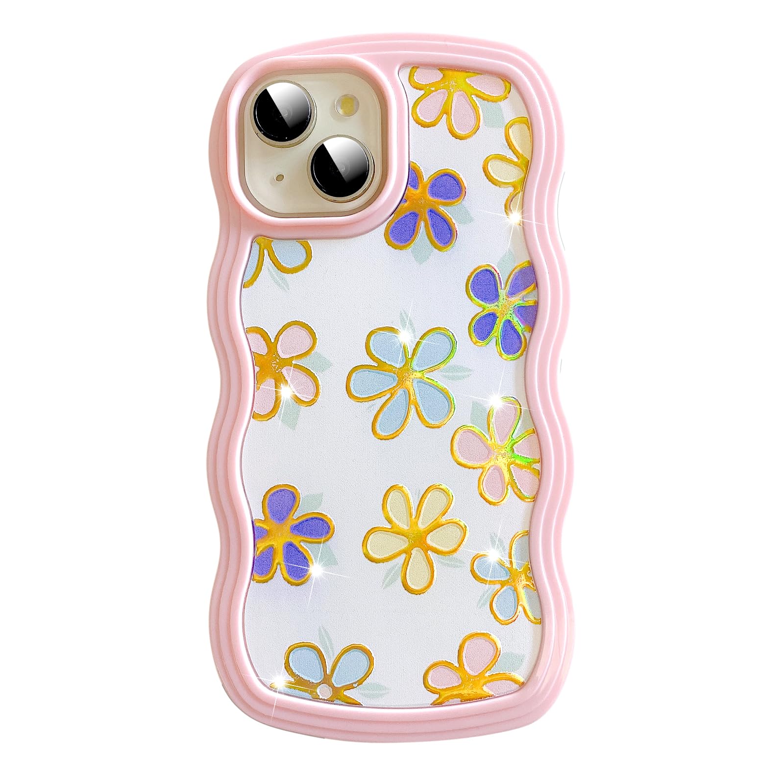 UEEBAI for iPhone 14 & 13 Case, 6.1" Floral Wave Frame Cute Curly Anti-slip Flower Case with Aesthetic Pattern - Image 2