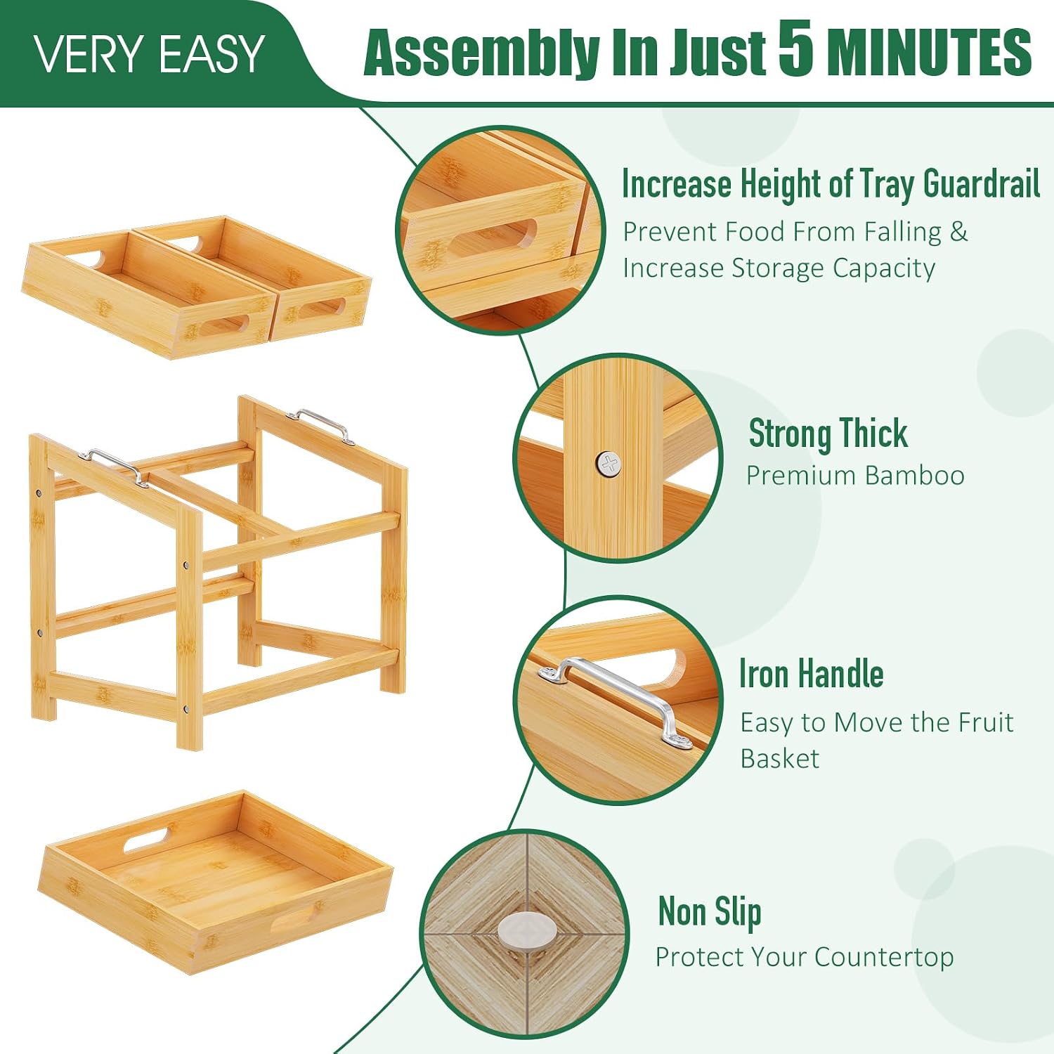 WulaWindy 2 Tier Bamboo Fruit Basket for Kitchen Counter, Wood Storage Rack