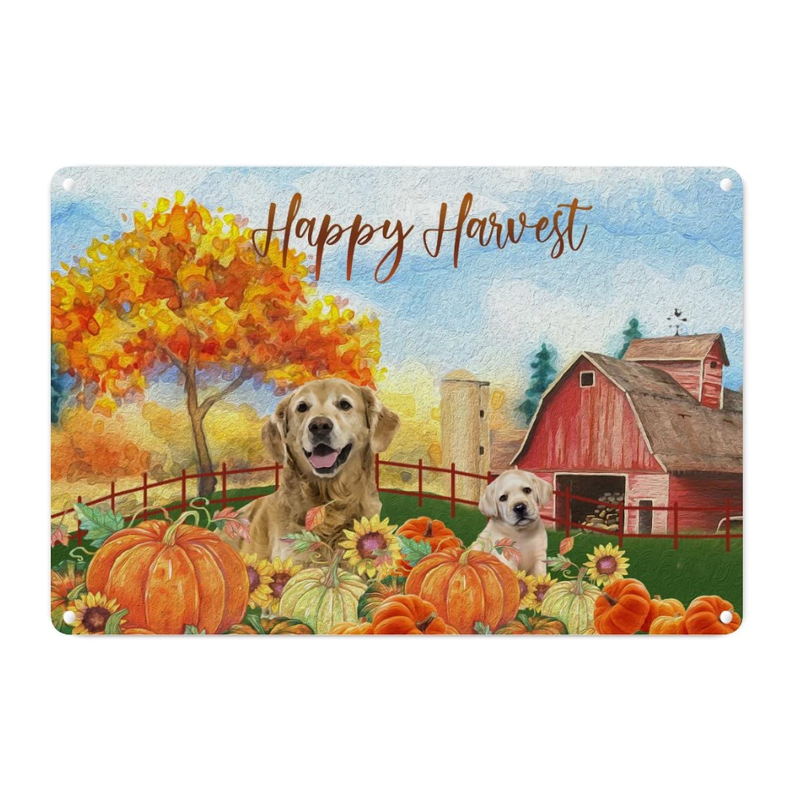 Plaque en métal citrouilles d'automne pour déco salon chaleureuse