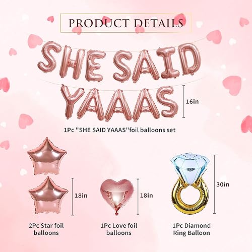 Miniatura 4 de ROTASLOG Kit de decoración de fiesta de compromiso, oro rosa, incluye 10 globos, 1 cortina de flecos