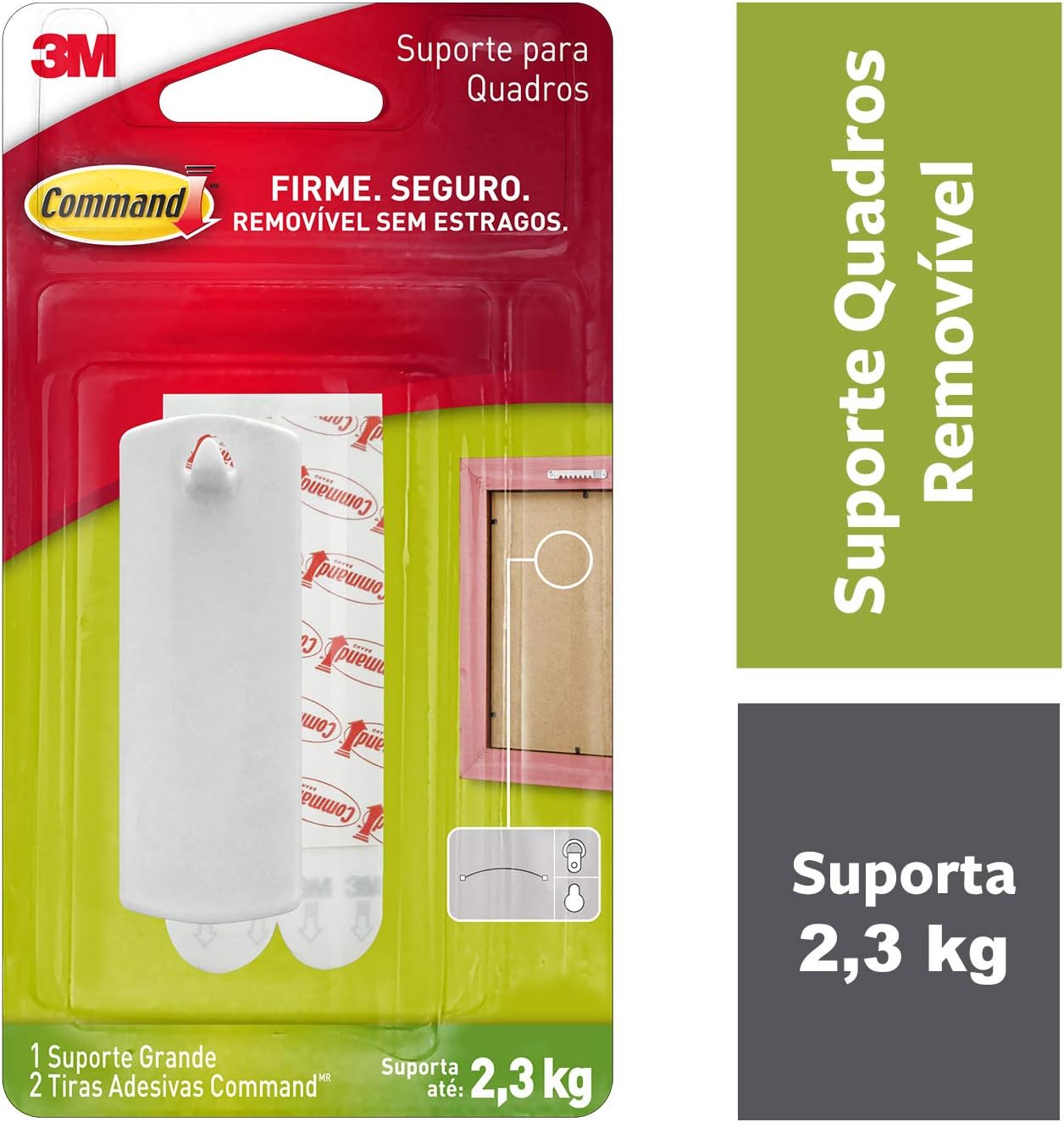 Command, 3M, Suporte para Quadros, Adesivo Removível sem Estragos, Grande, Branco, 1 unidade