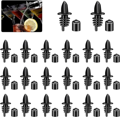 Plastic Wine Bottle Pourer, Syrup Pourer Pouring Spout with Rubber Dust Cover, suitable for Wine, Olive oil, Syrup (Black 40 pack)