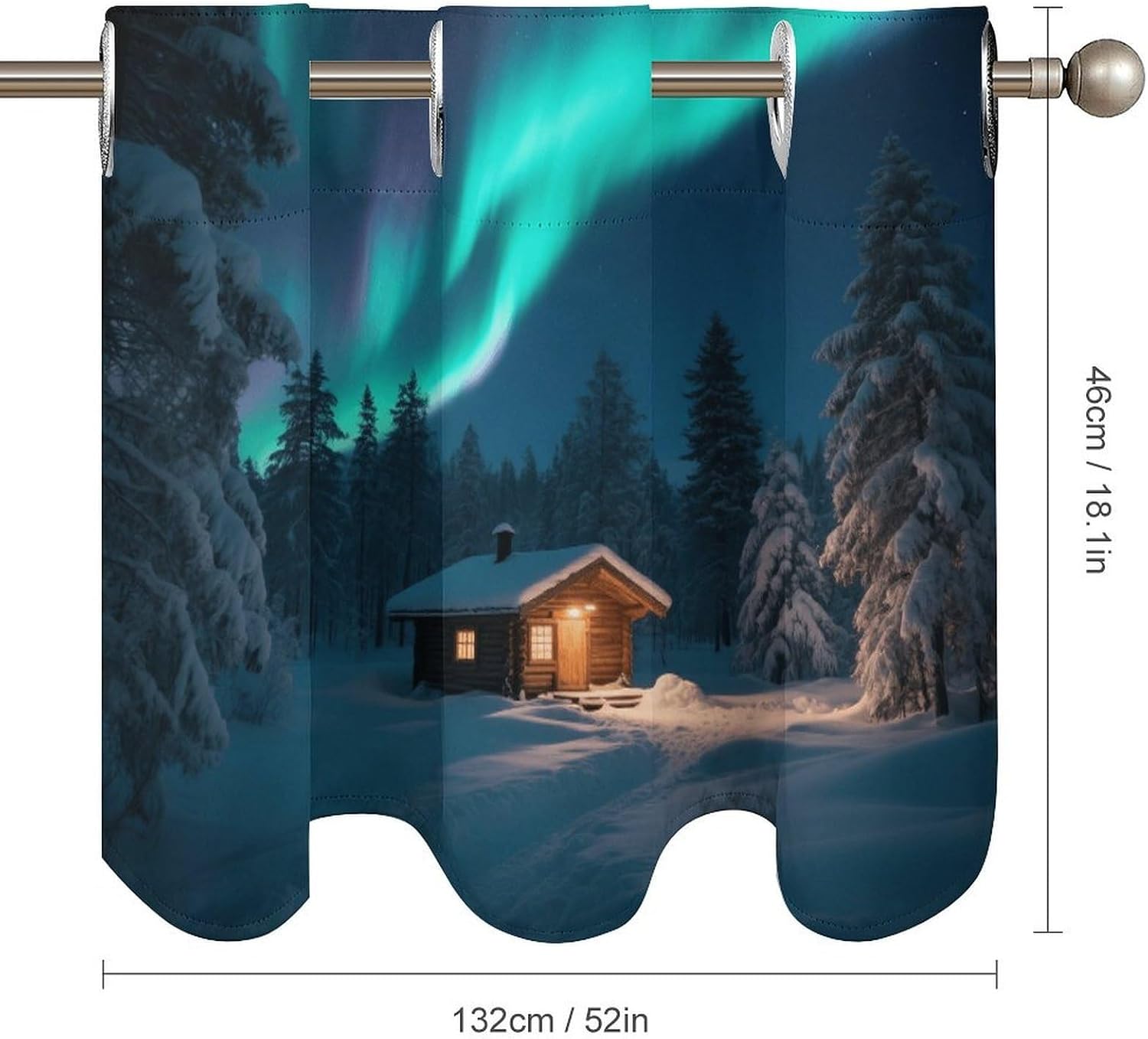 Aurora in The Lapland Forest Curtain 2 Panels, Polyester Fiber, Blackout Insulated Window Curtain, Curtain Valance for Kitchen Dining Room Living Room Cafe Small Window 52 * 18.1 Inches