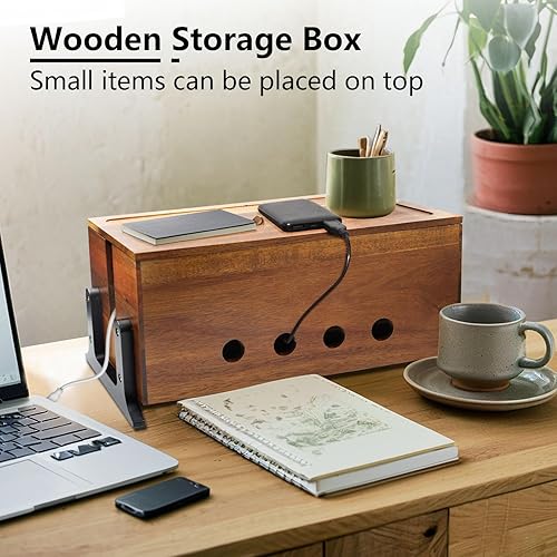 Miniatura 6 de Caja grande de organización de cables, caja oculta de cables de madera y organizador para regleta de alimentación, almacenamiento de cables para