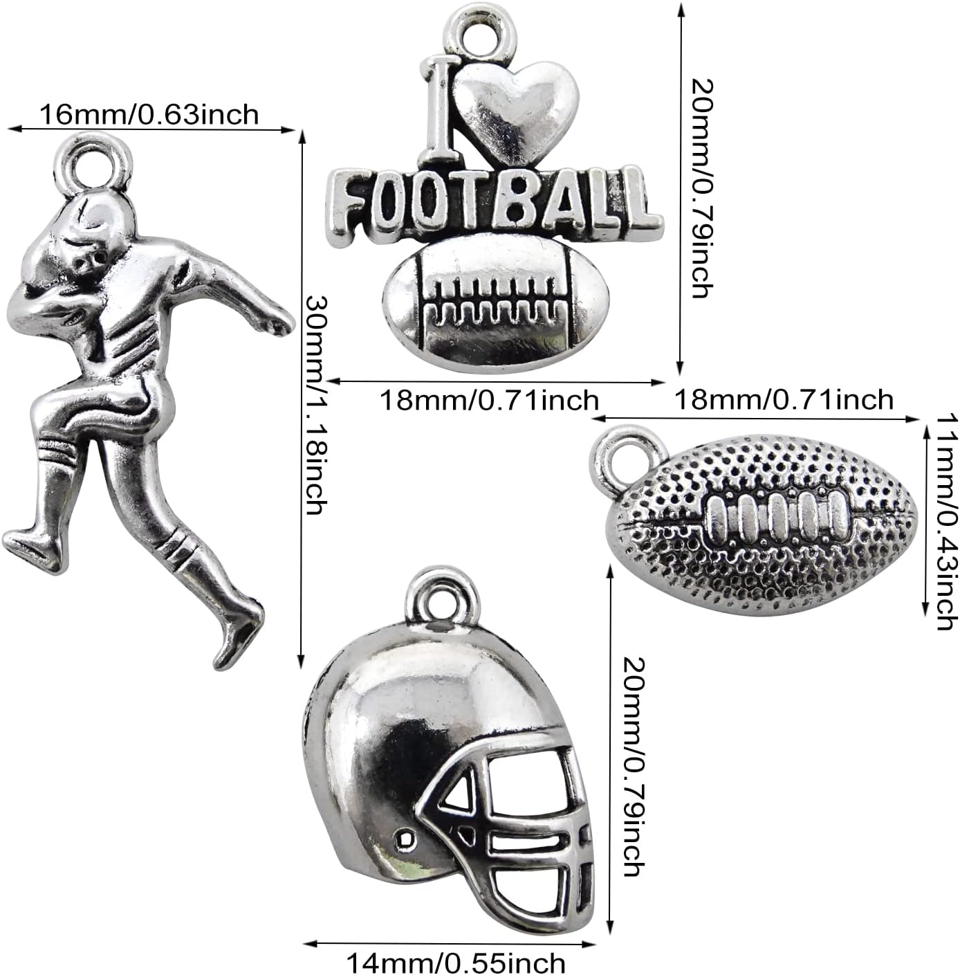 Honbay 80PCS Alloy Ball Sports Charms Football Pendant Rugby Player Helmet Charms Collection for DIY Earring Necklace Bracelet Jewelry Crafting Making (4 Style) - Image 3
