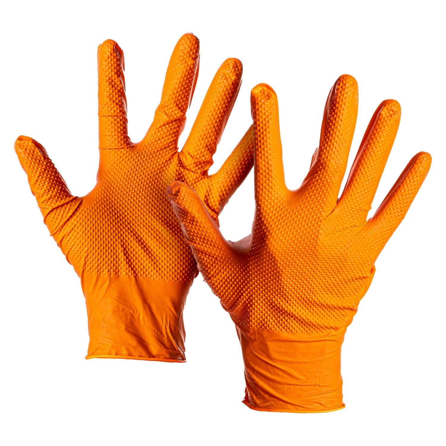 ARLI Edge Grip Nitril Einweghandschuhe Größe L orange 8,5 g Diamantstruktur puderfrei Arbeitshandschuhe Werkstatt Industrie Montage Automotive Handschuhe (500 Stück)
