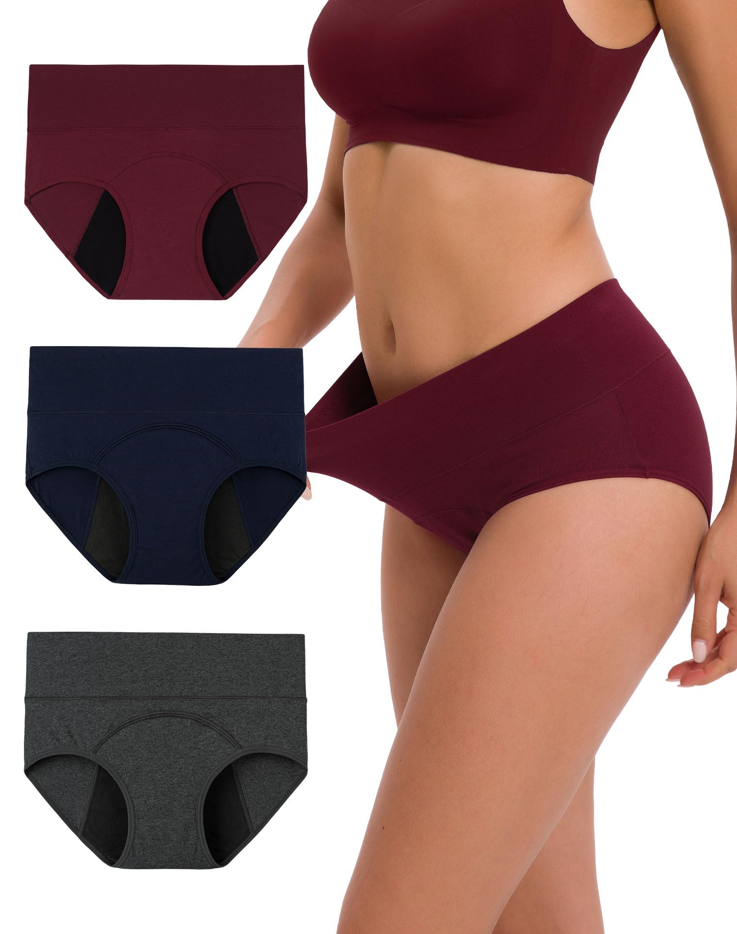 INNERSY Mutande Assorbenti Donna Vita Alta Slip Cotone Ciclo Mestruale Intimo Post Parto Pacco da 3