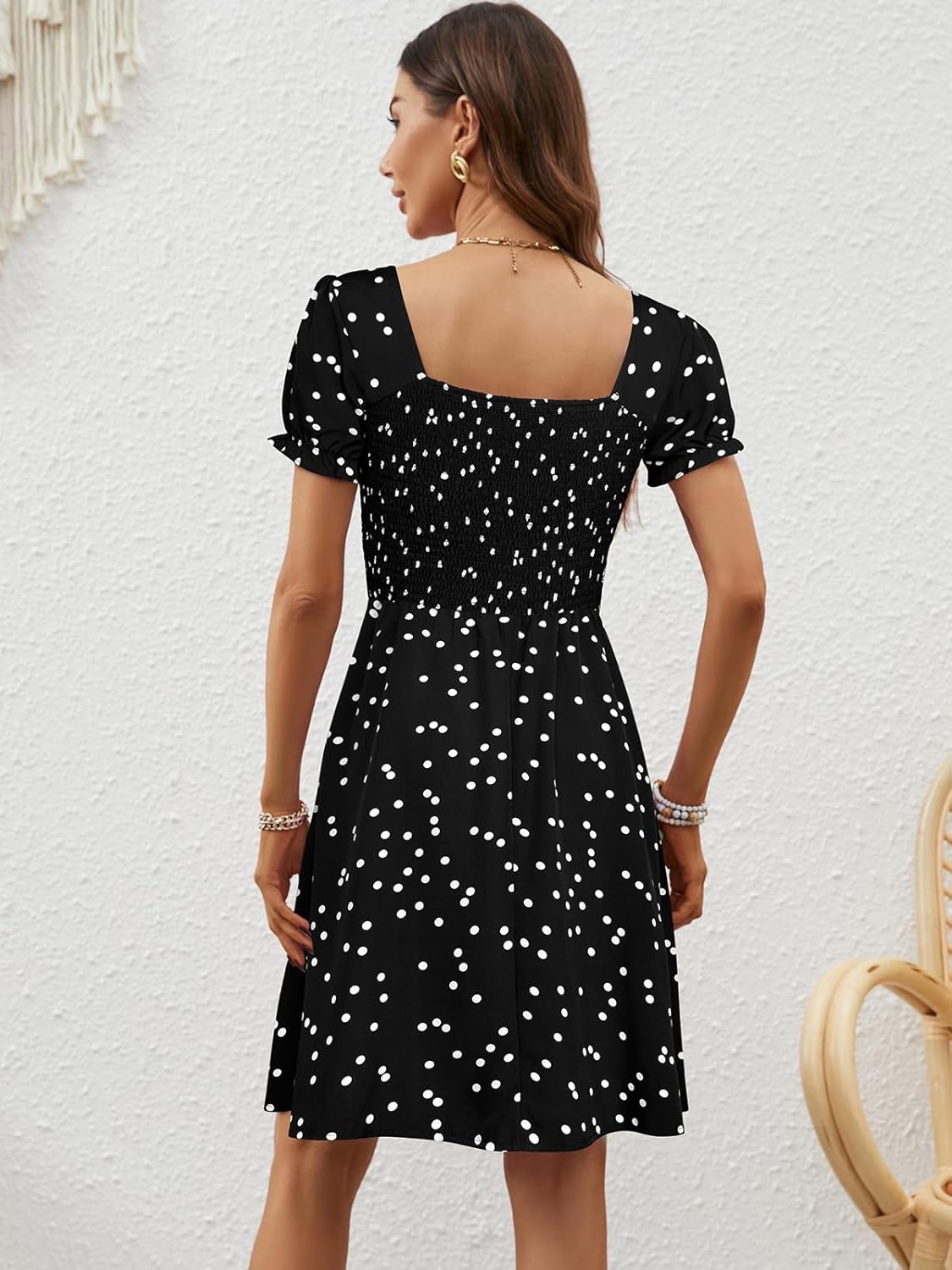 Berydress Women's Summer Dresses 2025 Pockets Short Sleeve Square Neck Flowy A Line Casual Beach Smocked Mini Sun Dress - Image 2