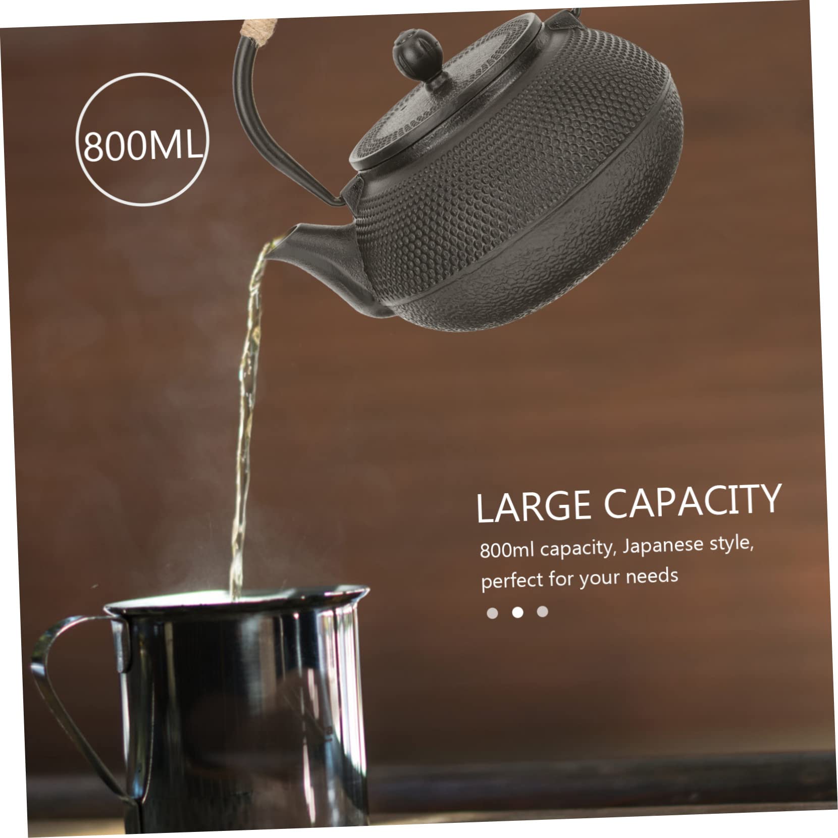 Tetera de Hierro Fundido Tetsubin Negra de 800ml para Té | Infusor, Asa Cómoda, Limpieza Sencilla Retención Térmica, Uso Doméstico, Acabado Tallado