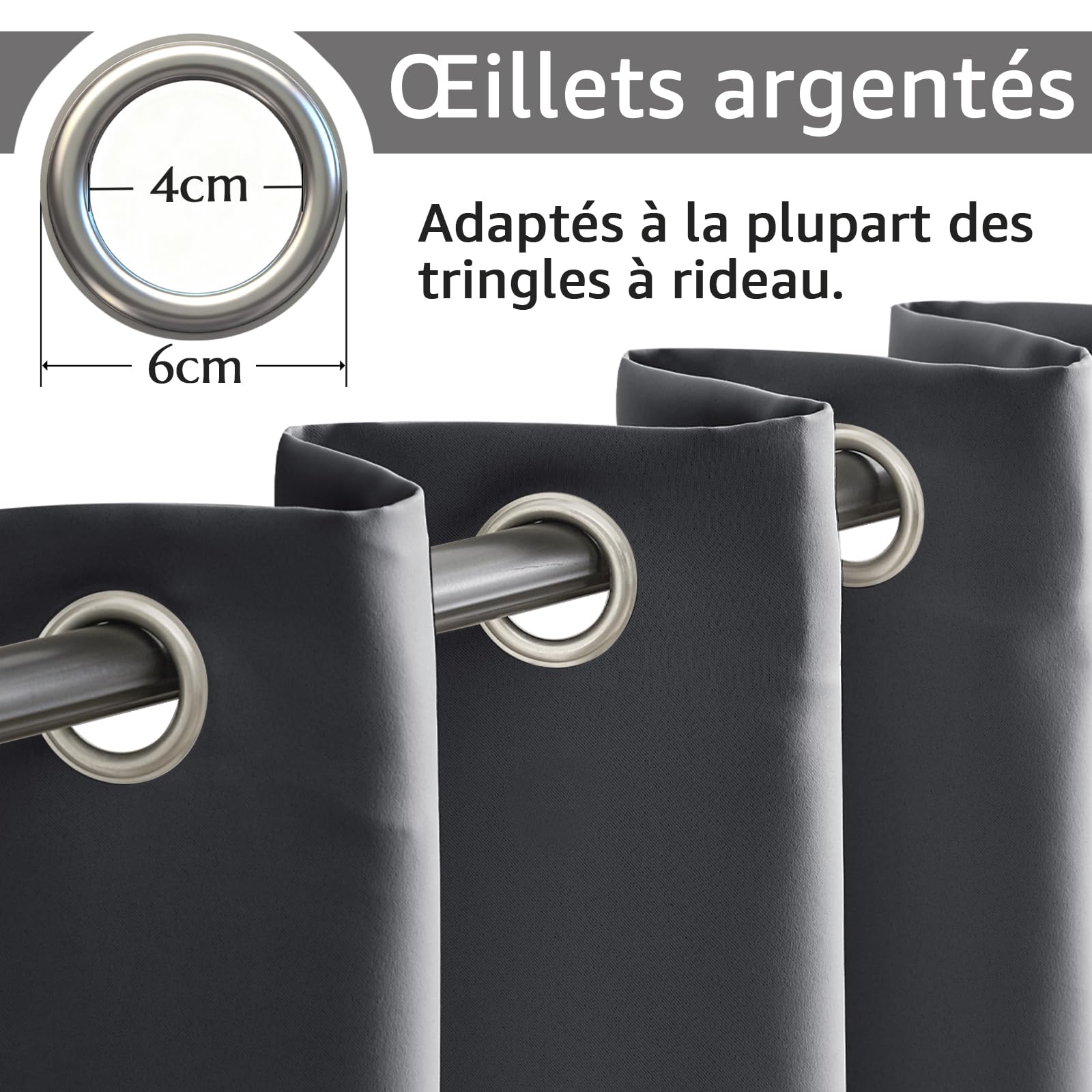 TOPICK Rideau Occultant Isolant Thermique Gris Foncé 200x260 Lot 1 À Œillet | Anti Chaleur et Froid, Double couche amovible,Tenture Opaque pour Porte, Chambre,Salon et Bureau